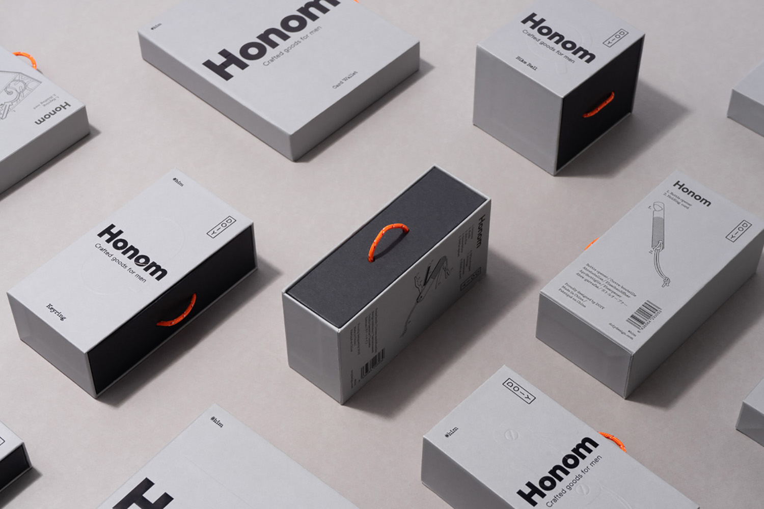 Visual identity and packaging design by Folch for Honom, DOIY's new range of products for men