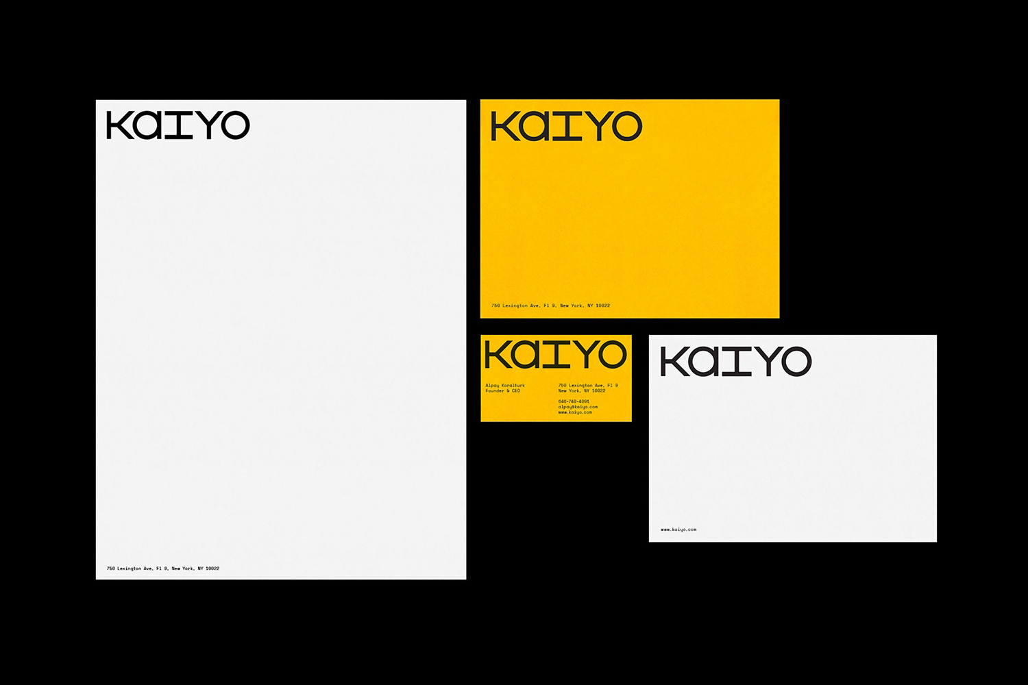Logotype and stationery designed by Pentagram's Natasha Jen for furniture resellng platform Kaiyo
