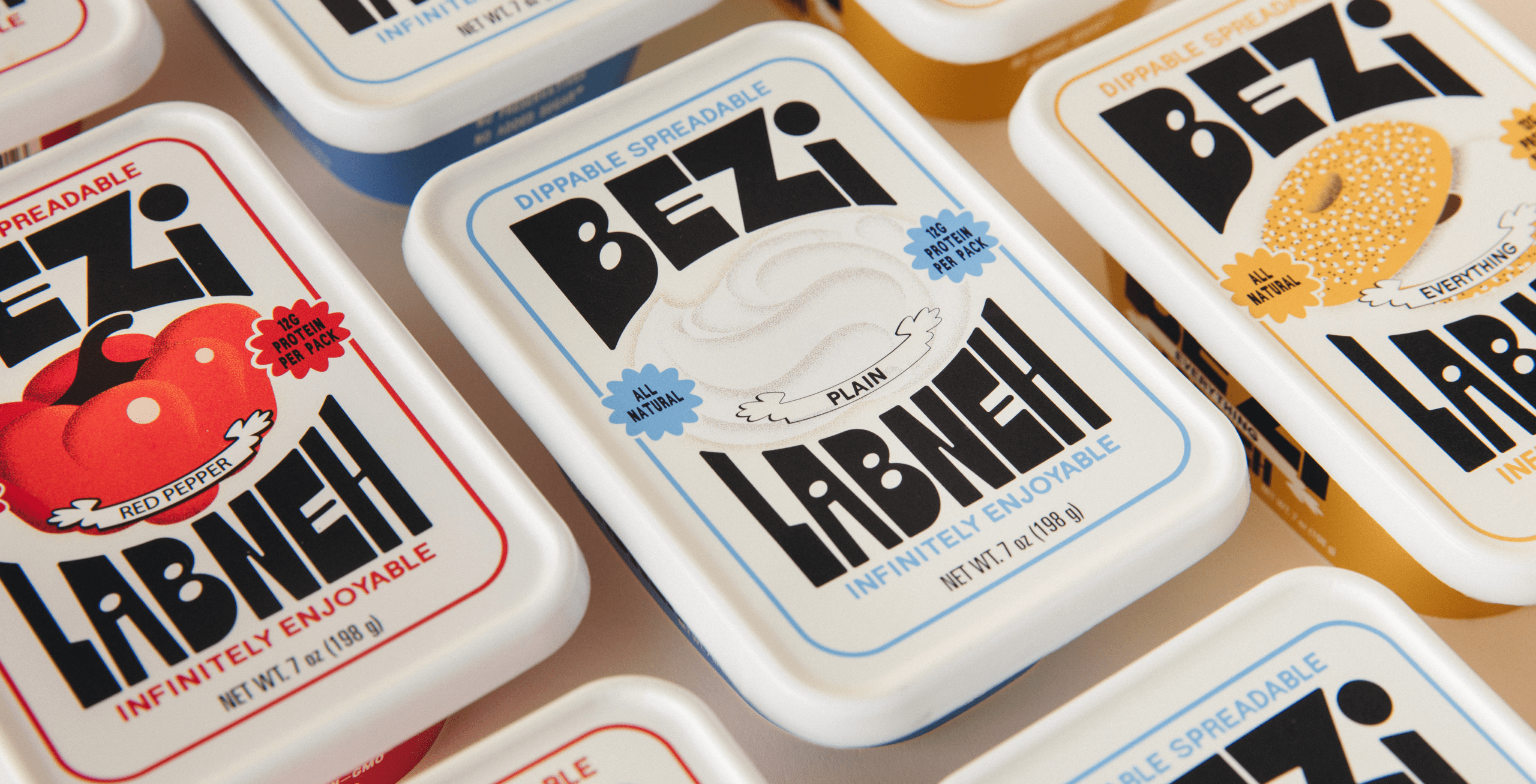 Logotype, packaging, motion and illustration designed by Red Antler for labeneh company Bezi. 