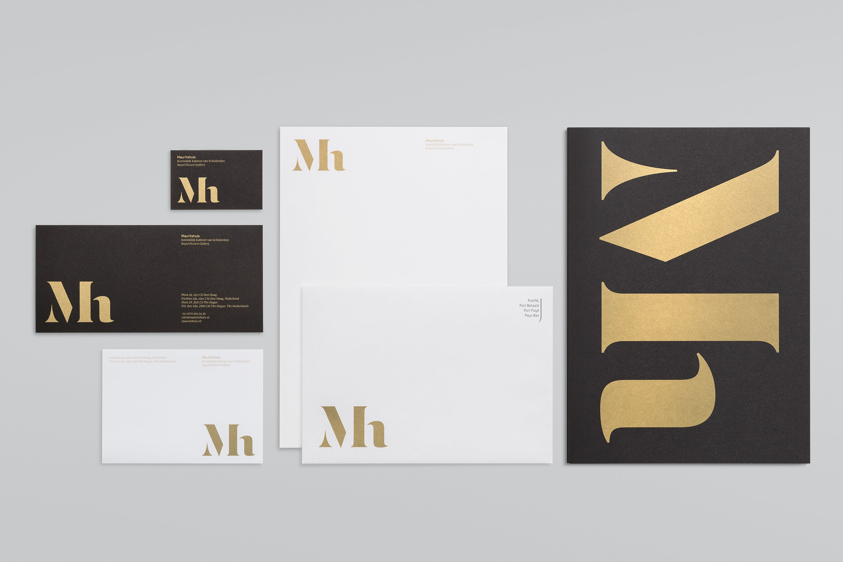 Visual identity, business card, letterhead and compliment slip designed by Dumbar for art museum Mauritshuis