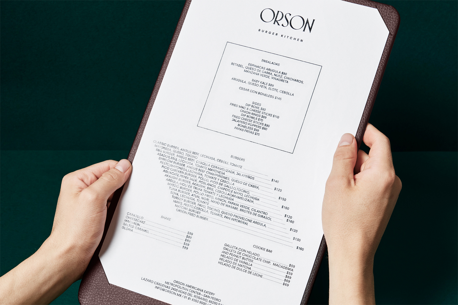 Brand identity and menu design by Anagrama for San Pedro based burger bar Orson