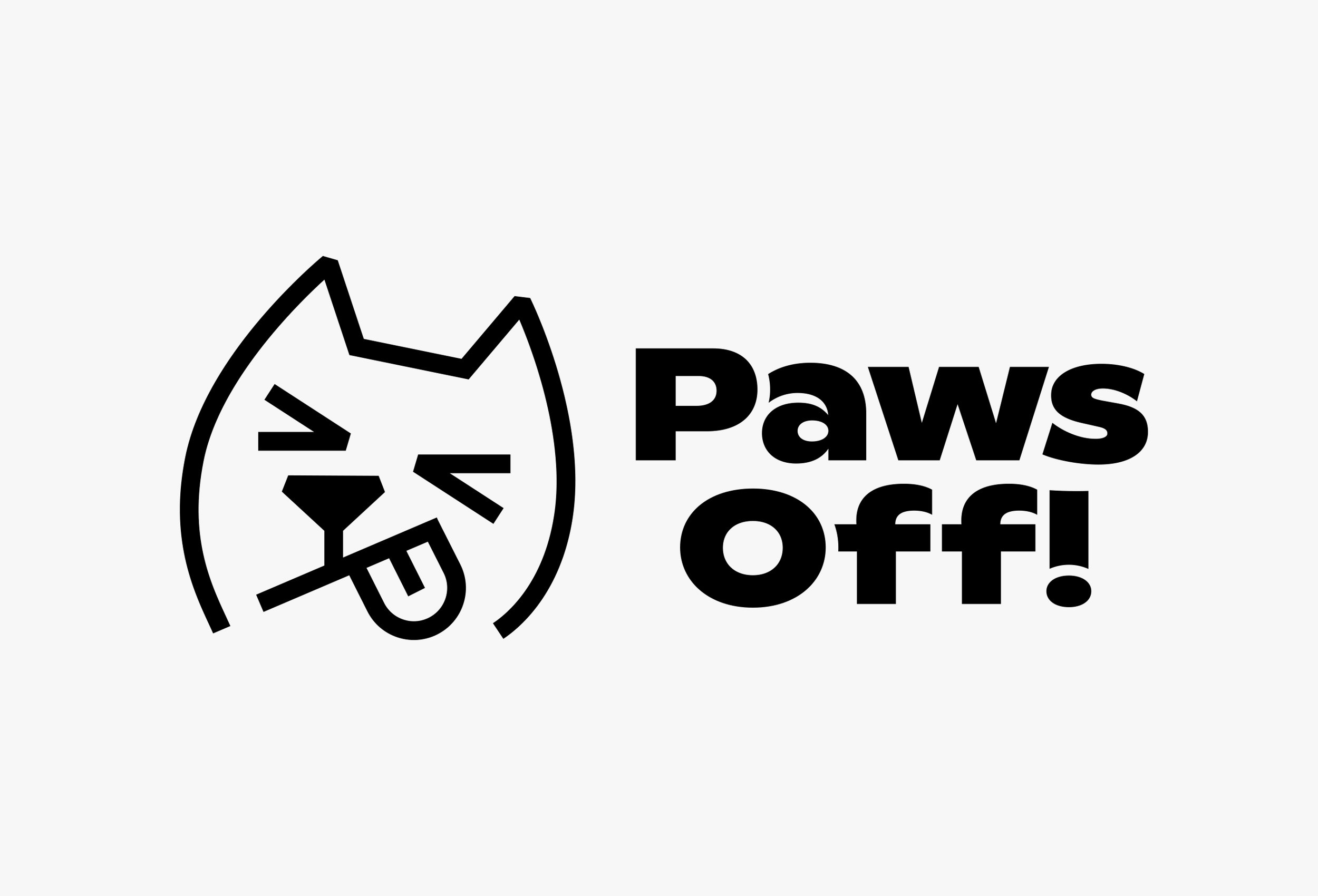 Logo and visual identity for pet food safety campaign and labelling initiative Paws Off! designed by Seachange Studio. 