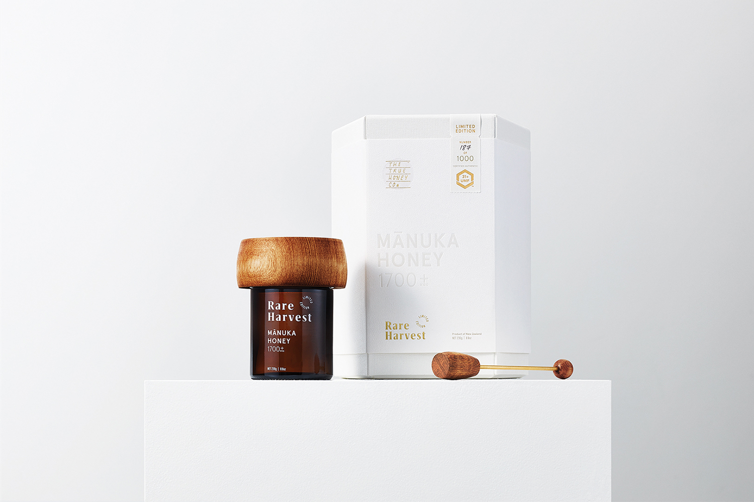 New packaging by Marx Design for Rare Havest, a limited edition Mānuka honey from The True Honey Company