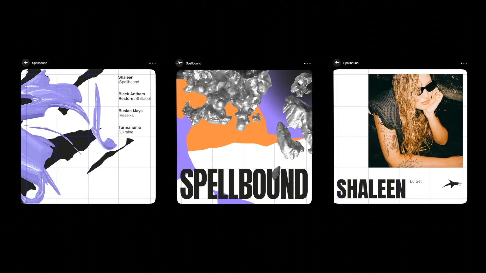 Logotype, texture, motion graphics, typography and applications for Berlin-based techno label Spellbound designed by Studio Gruhl