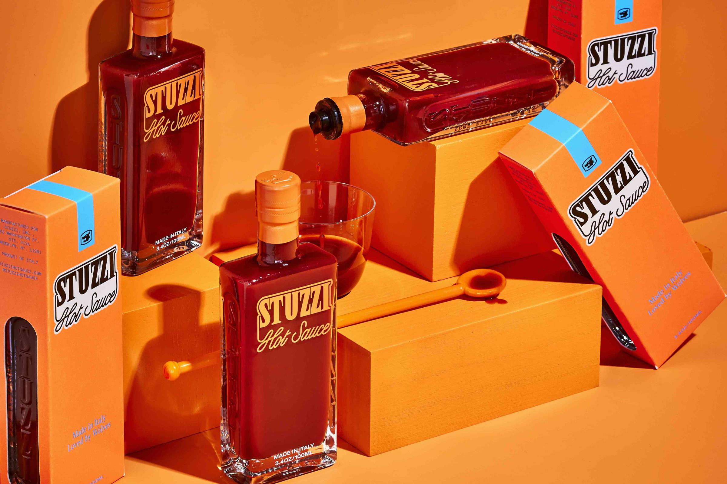 Logotype, branding, packaging and website for Italian hot sauce Stuzzi, designed by Los Angeles-based studio Perron-Roettinger