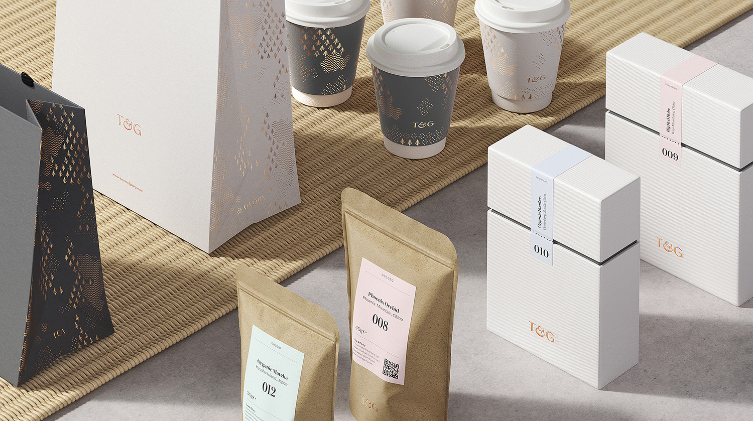 Visual identity, logo, packaging and signage by Socio Design for loose-leaf tea experts Tea and Glory