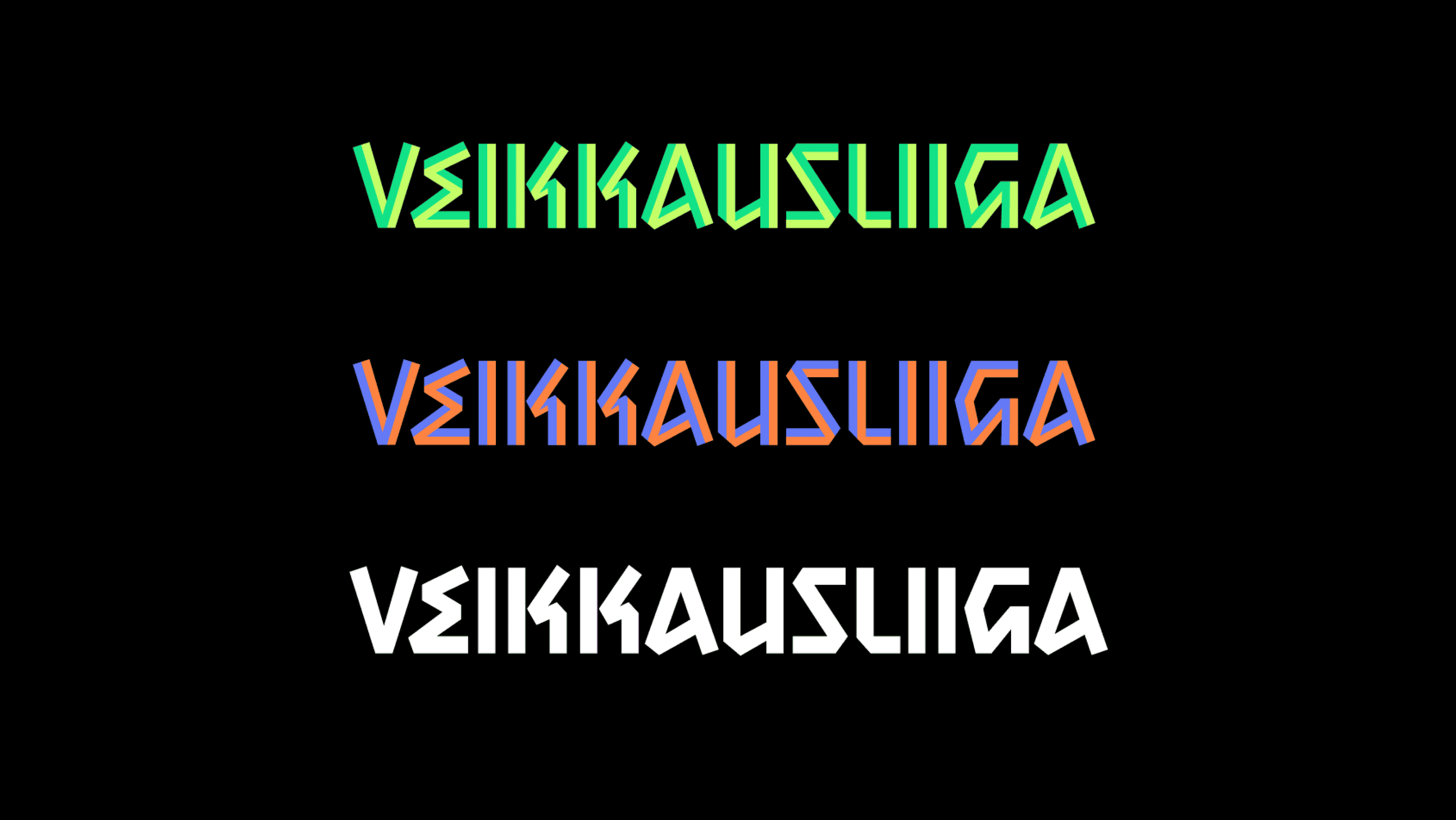 Logo, logotype, custom display typeface designed by Bond for the Finnish football league, Veikkausliiga. Logo, logotype, custom display typeface designed by Bond for the Finnish football league, Veikkausliiga.