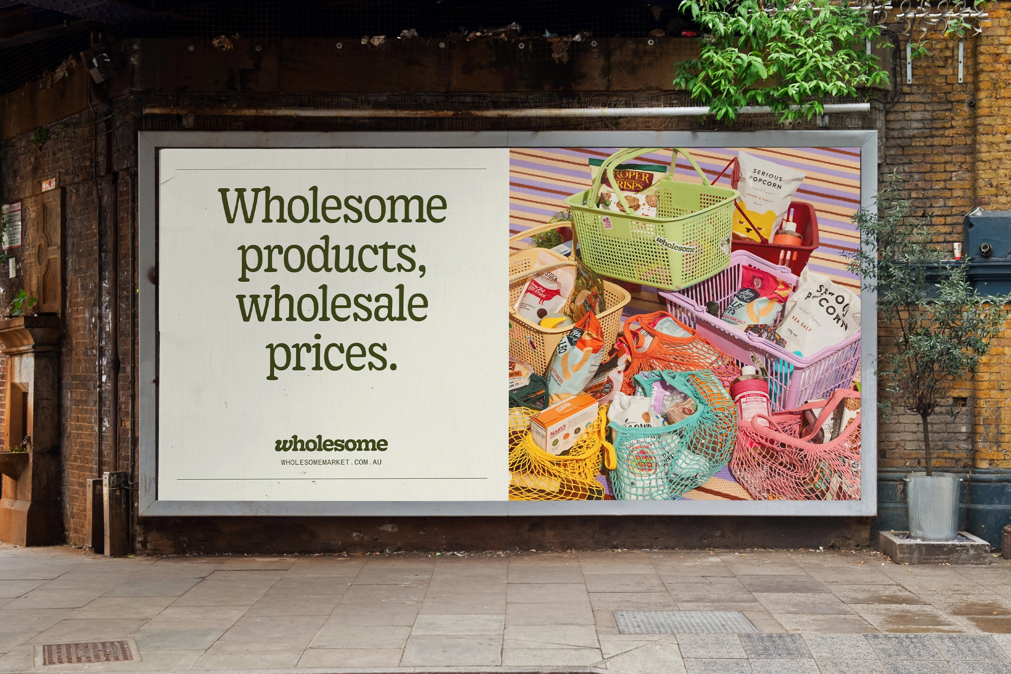 Art direction and billboard design for Australian online grocer Wholesome designed by Universal Favourite