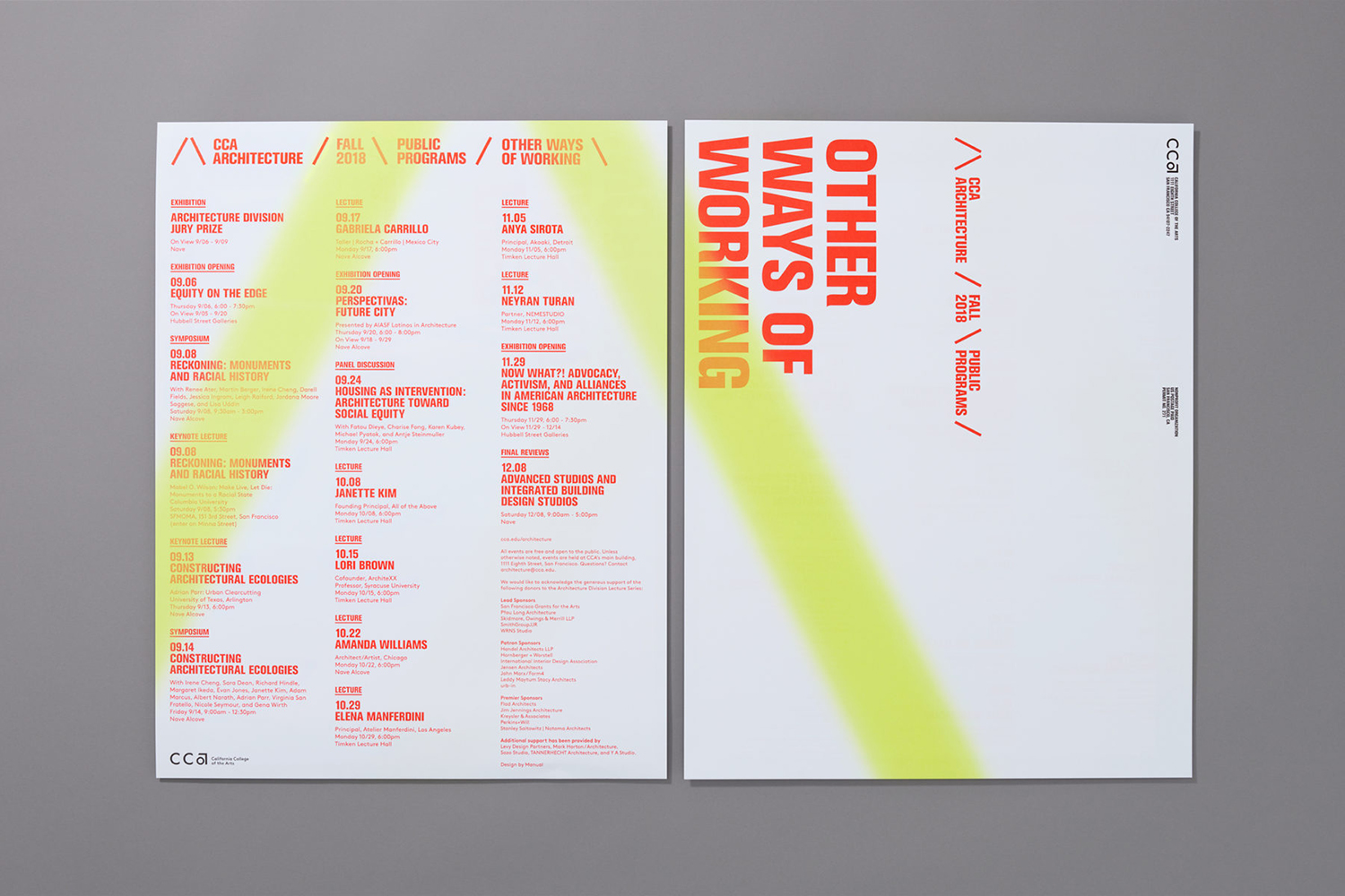 Graphic identity, posters, brochure and signage by Manual for The Architecture Division of the California College of the Arts