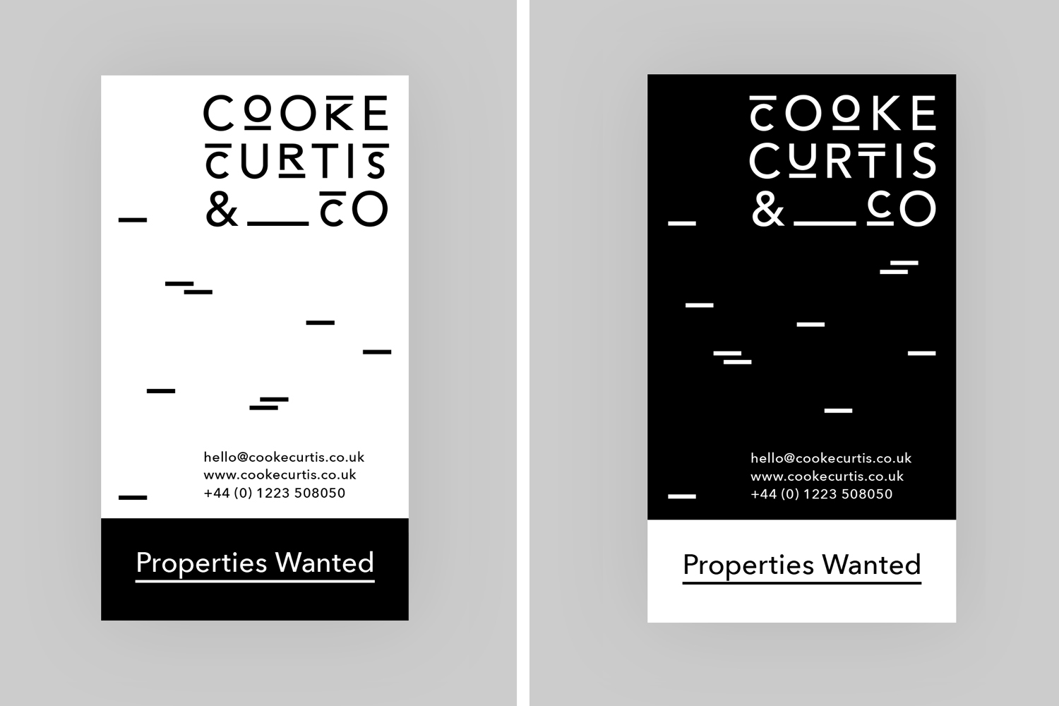 Brand identity and signage for UK estate agent Cooke Curtis & Co. by graphic design studio The District, United Kingdom