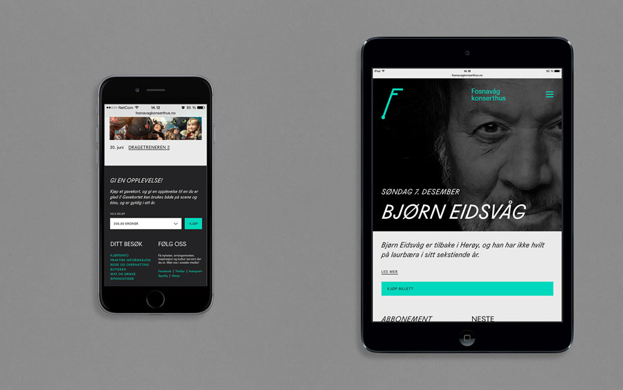 Visual identity and responsive website for concert hall Fosnavaag Cultural Centre designed by Heydays