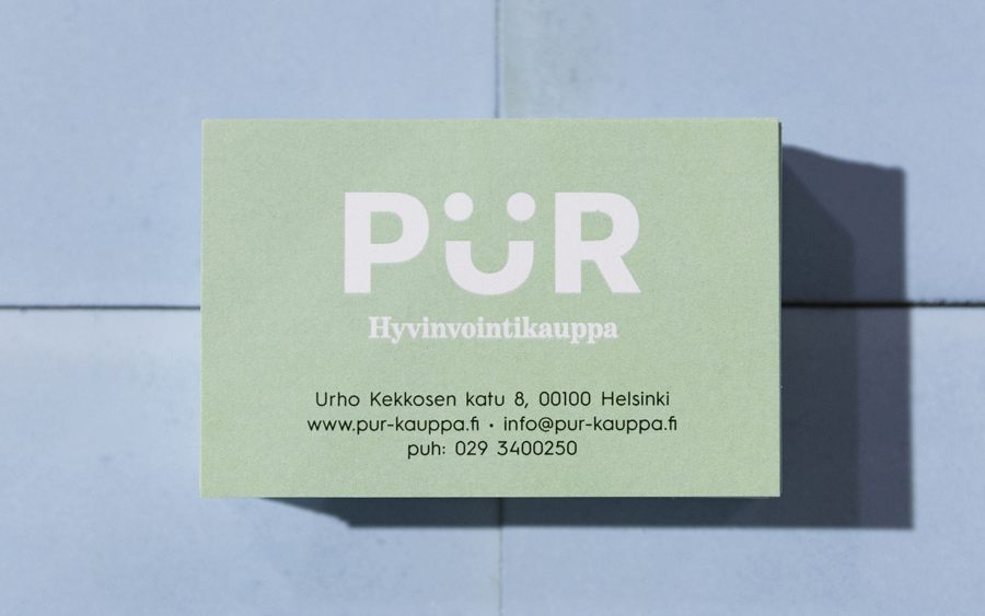 Brand identity and business card designed by Bond for Helsinki-based health store PÜR