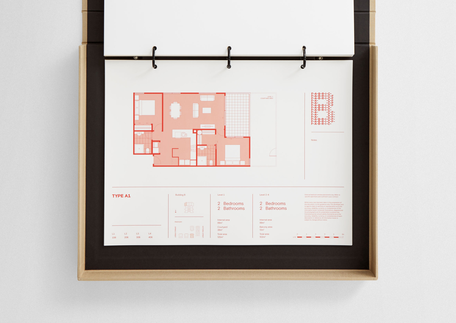 Brand identity and folder by Richards Partners for Auckland residential development Fabric of Onehunga