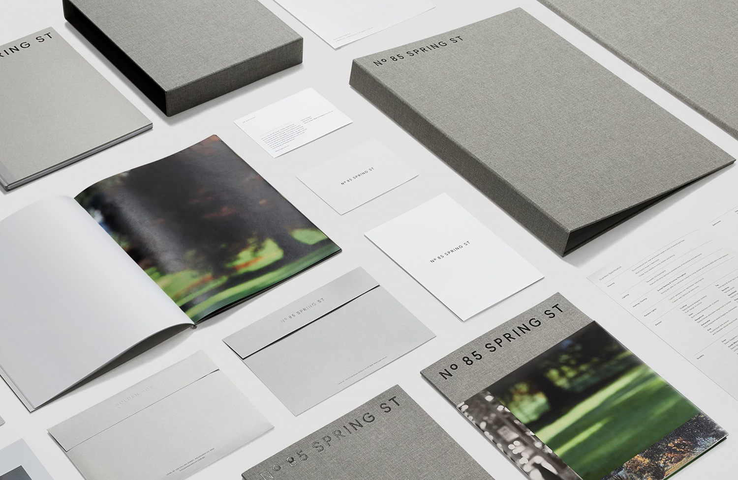 Logotype, graphic identity, stationery and brochures by Studio Ongarato for Melbourne property development 85 Spring Street