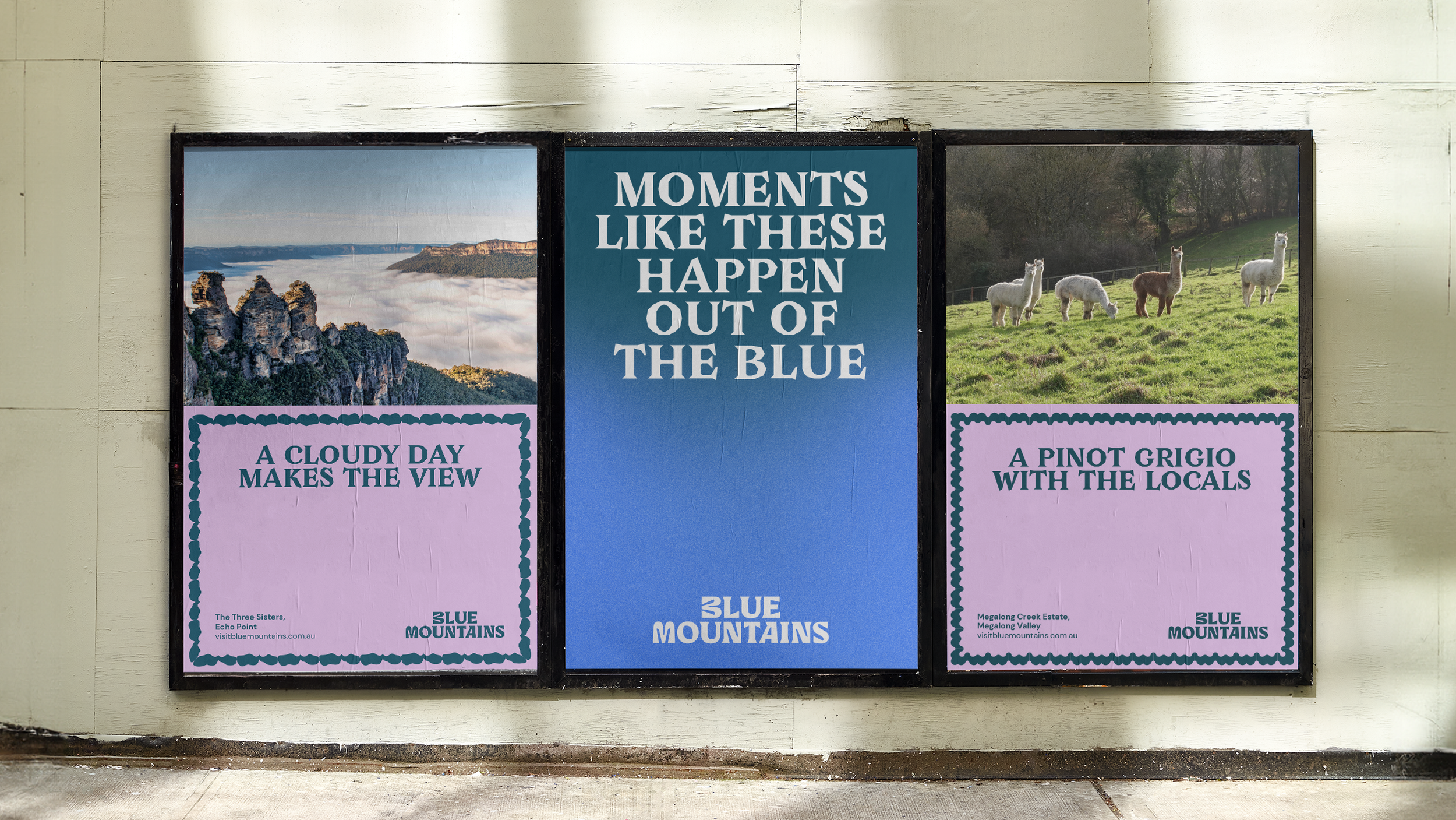 Logotype, brand system, illustration, patterns and way finding for Australia's Blue Mountains Tourism designed by For The People