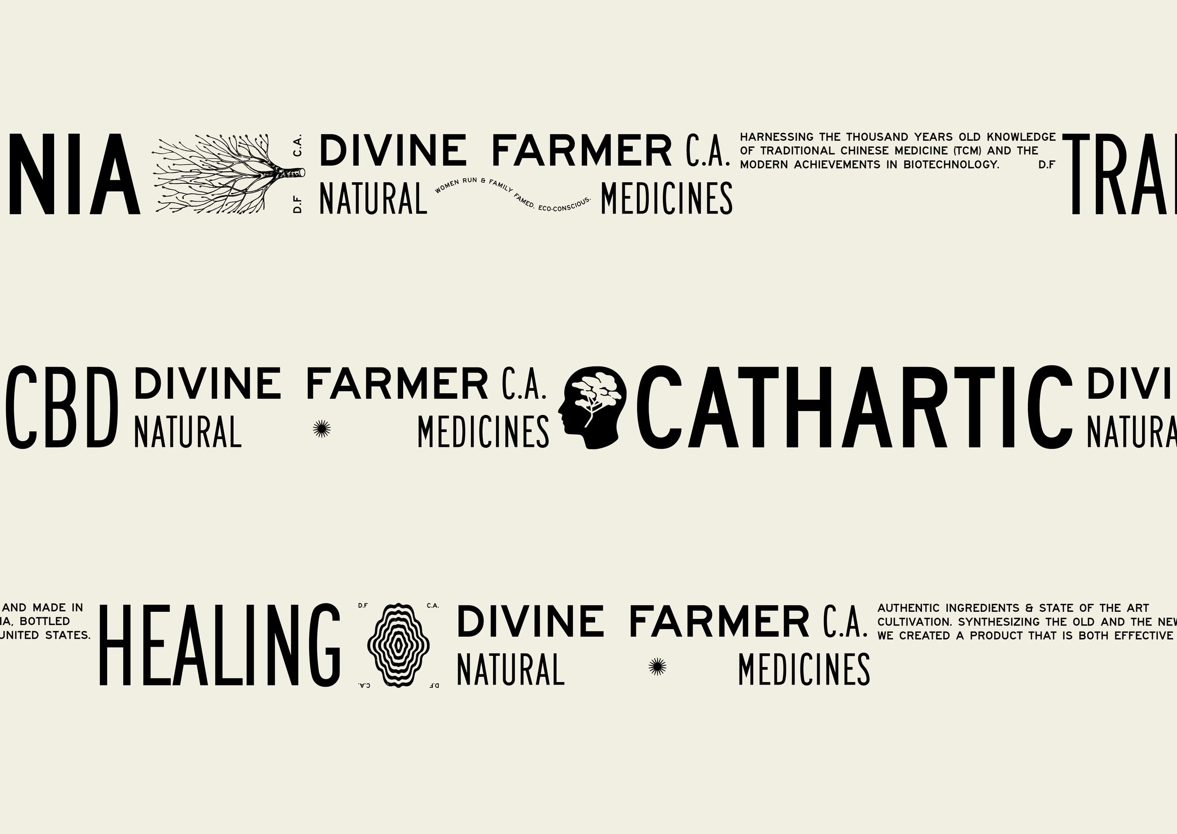 Iconography and typography design for CBD wellness business Divine Farmer developed by Base Design