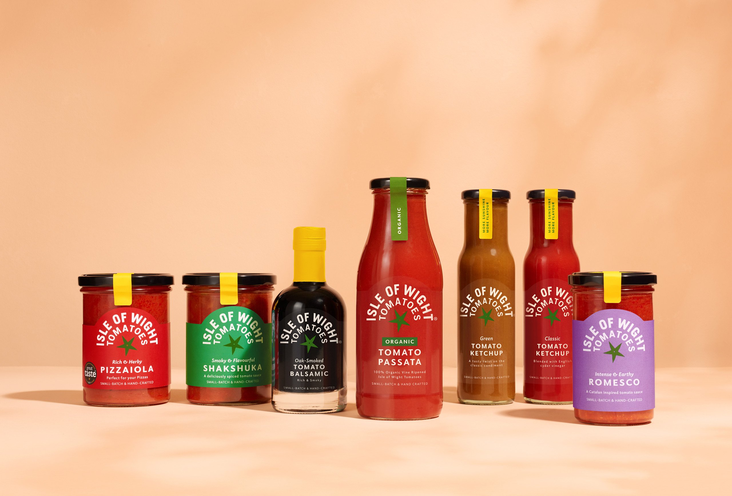 Logo, branding and packaging design by London-based B&B Studio for Isle of Wight Tomatoes. 