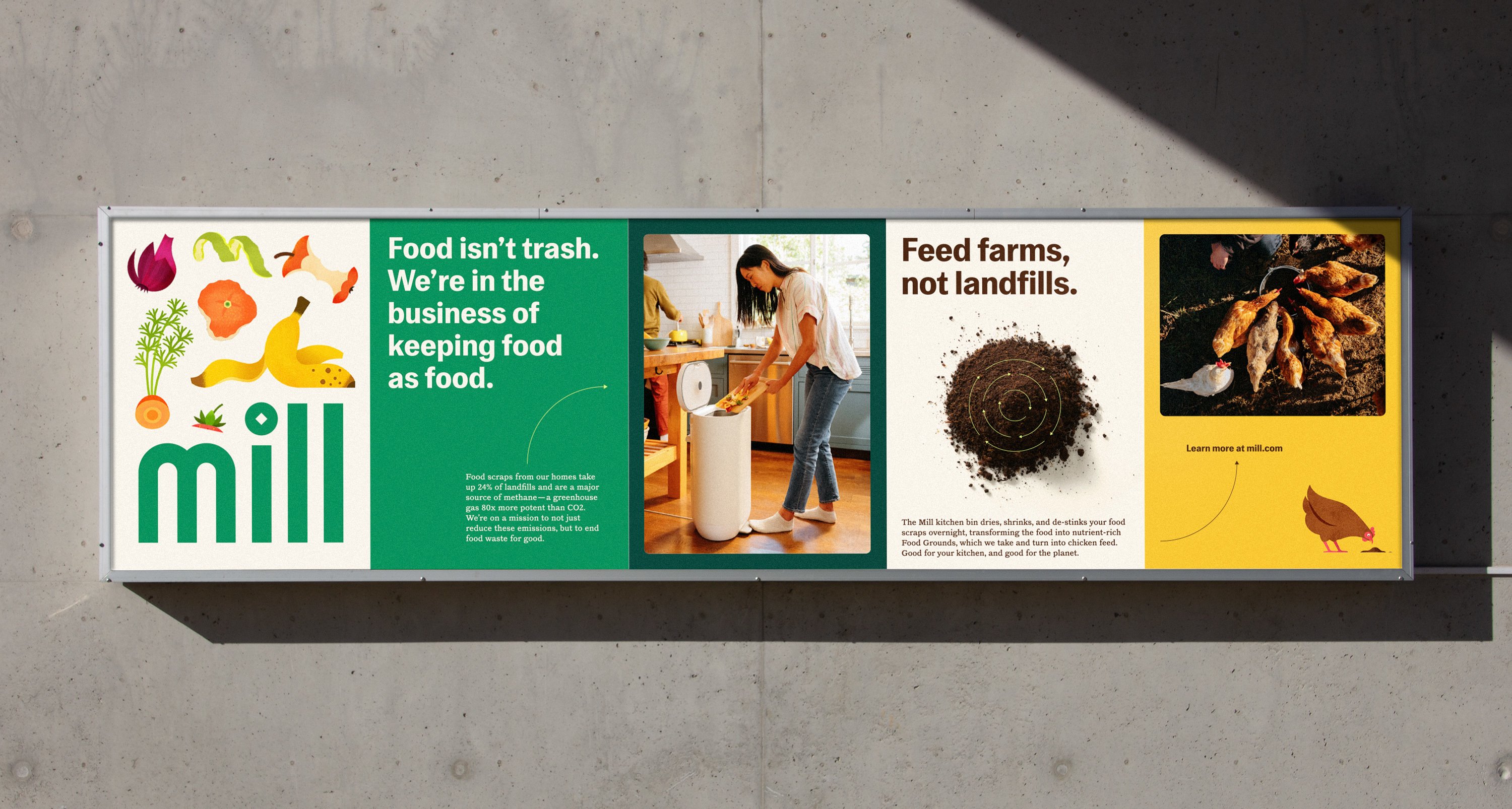 Brand identity designed by San Francisco-based Manual Creative for home waste management and bin system Mill. 