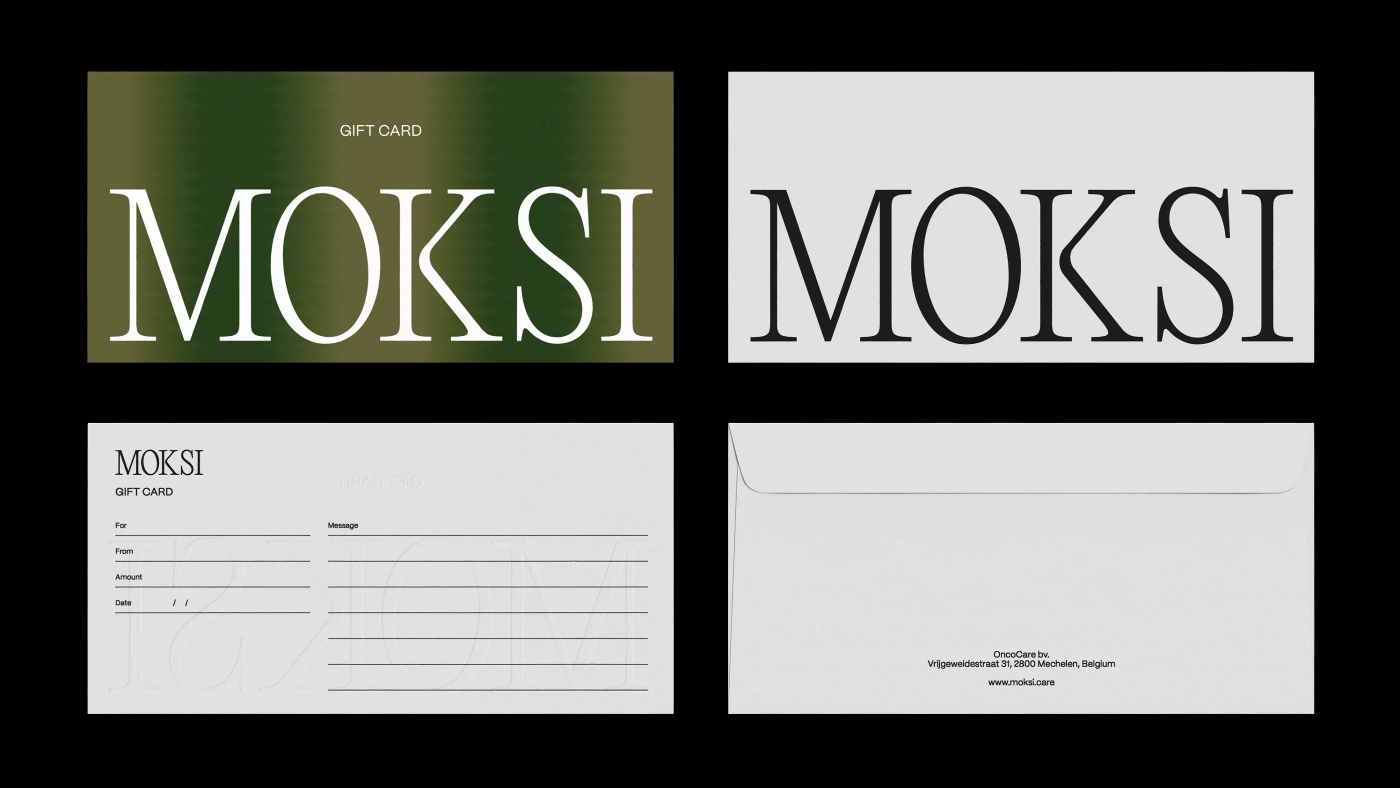 New logo, packaging and website design for pre and post cancer skincare range Moksi designed by Netherlands-based FCKLCK Studio