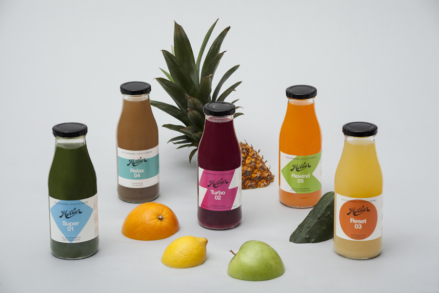 Packaging design for Barcelona based cold pressed juice company Mother by Mucho