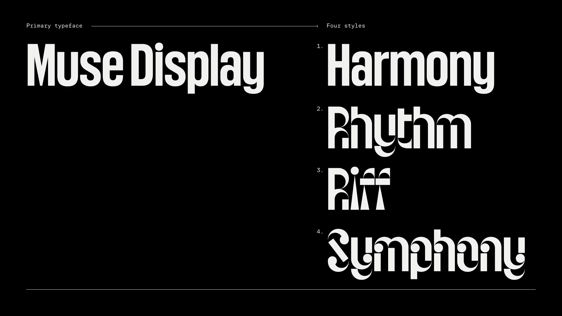 Symbols, logo, custom typeface and motion graphics for Muse Group designed by Collins