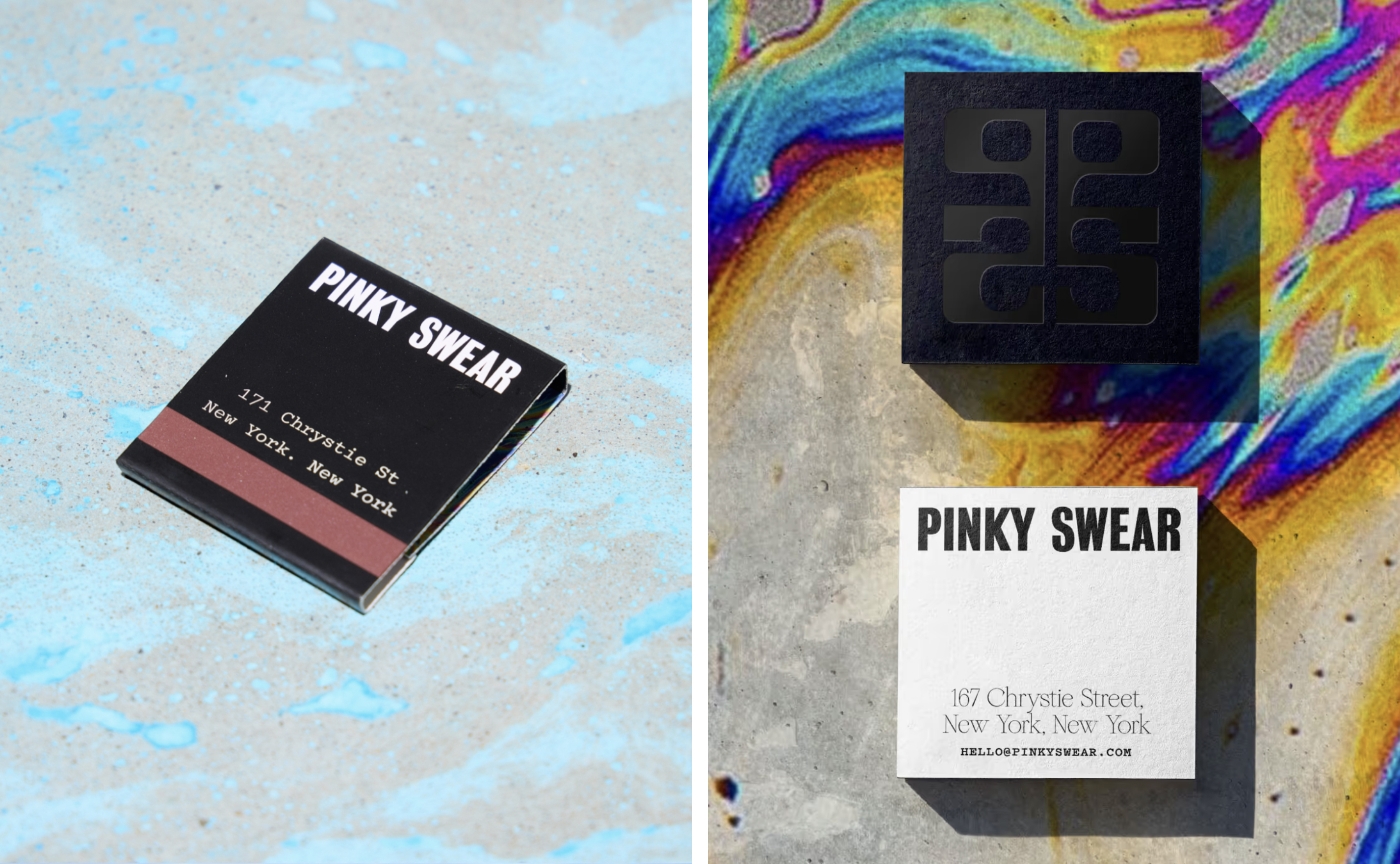 Monogram, menus, social posts and motion graphics by The Working Assembly for Manhattan bar Pinky Swear