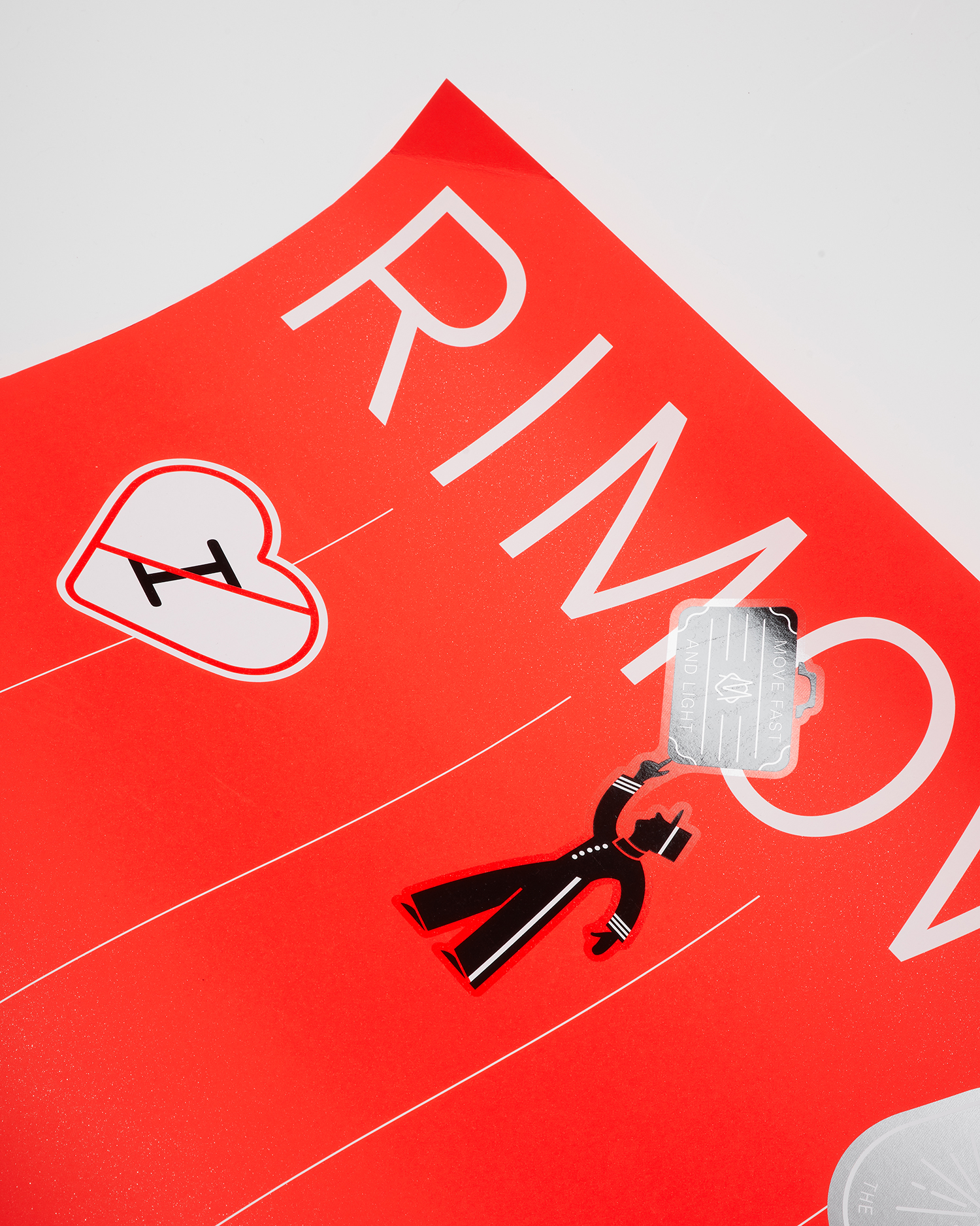 Poster and stickers designed by Commission studio for functional luxury luggage manufacturer Rimowa
