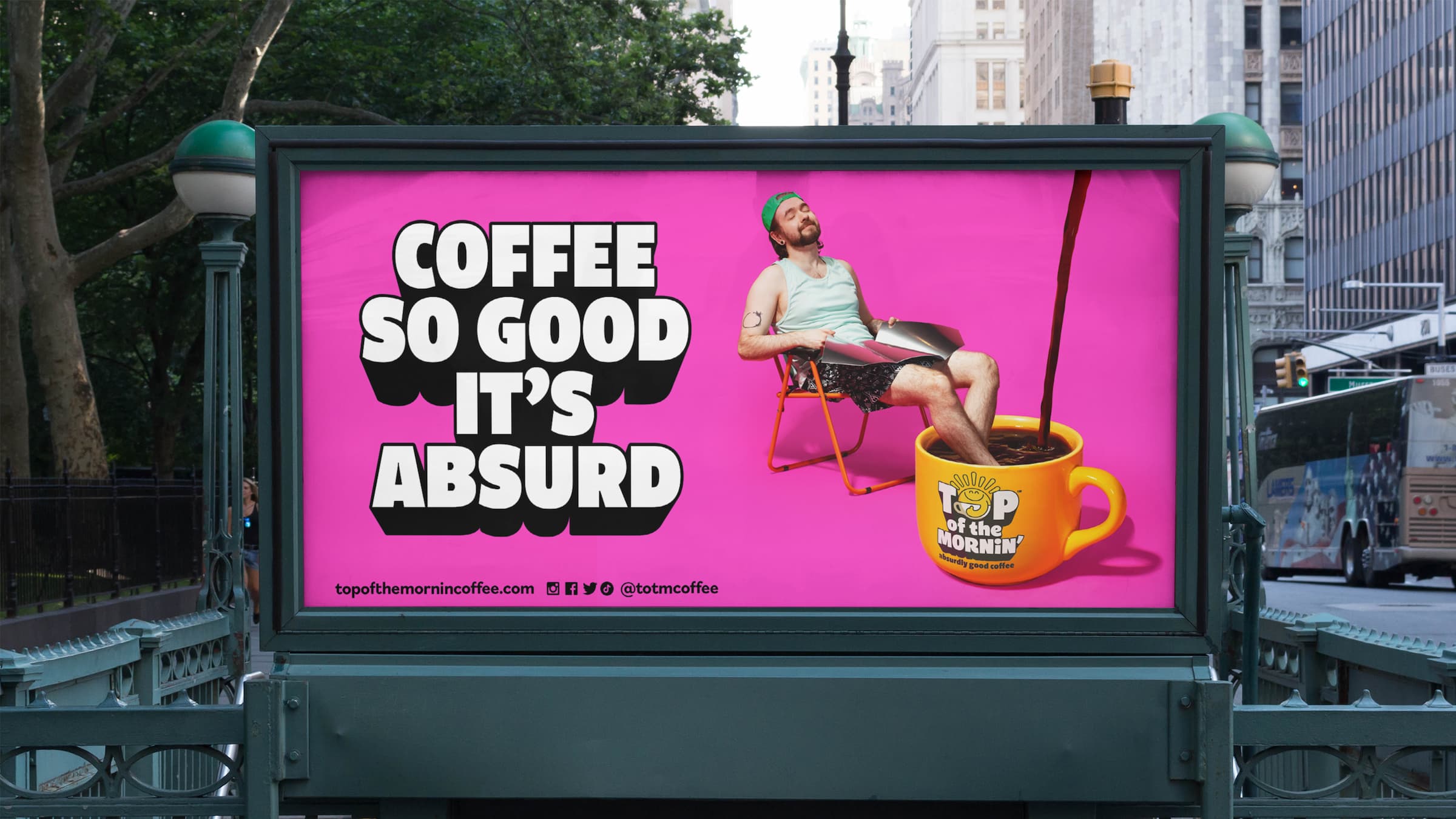 Art direction and billboard design for Top of the Mornin’ Coffee by London-based Earthling Studio.