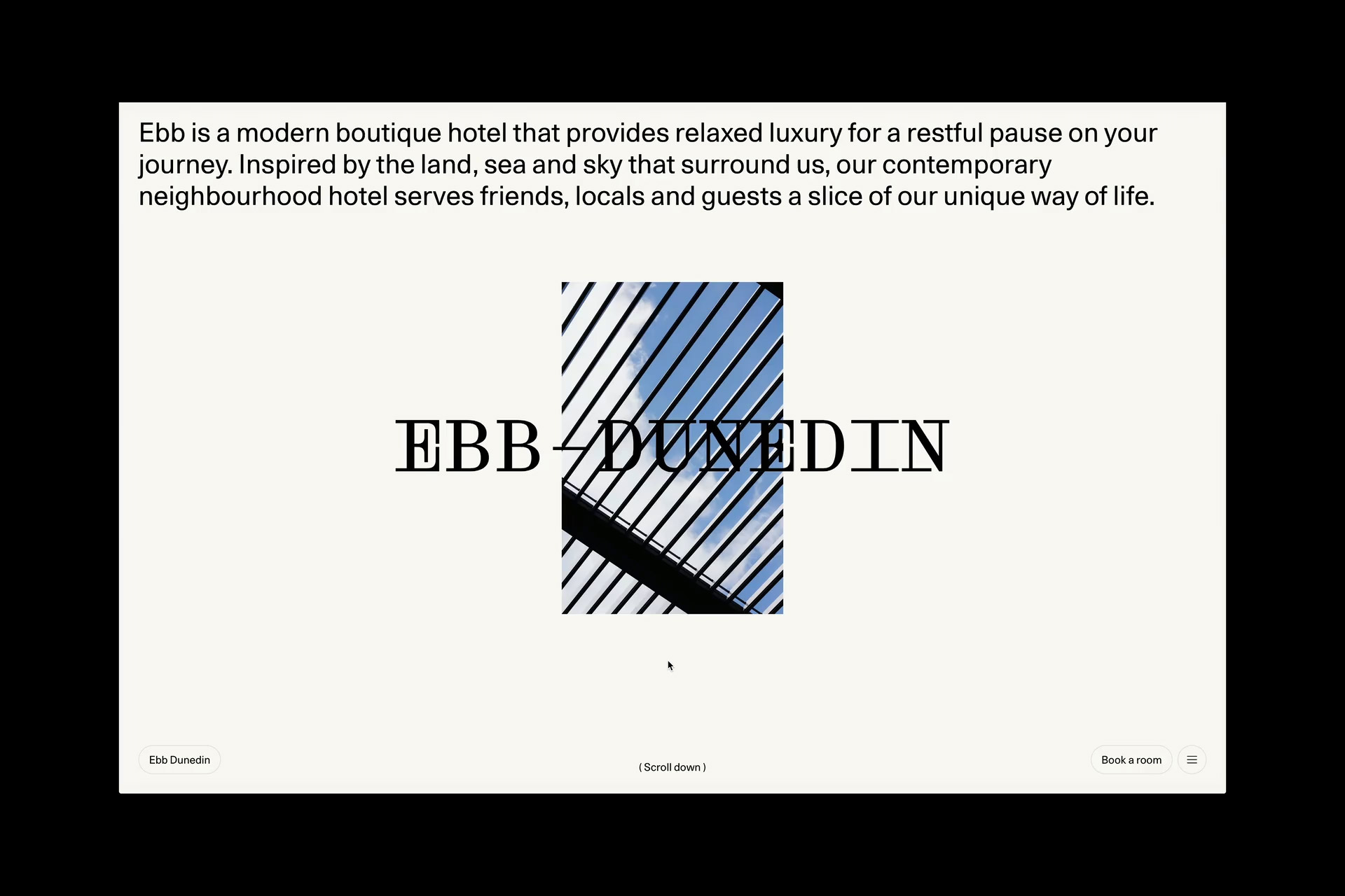 Brand identity and website designed by Maud for contemporary New Zealand hotel Ebb Dunedin