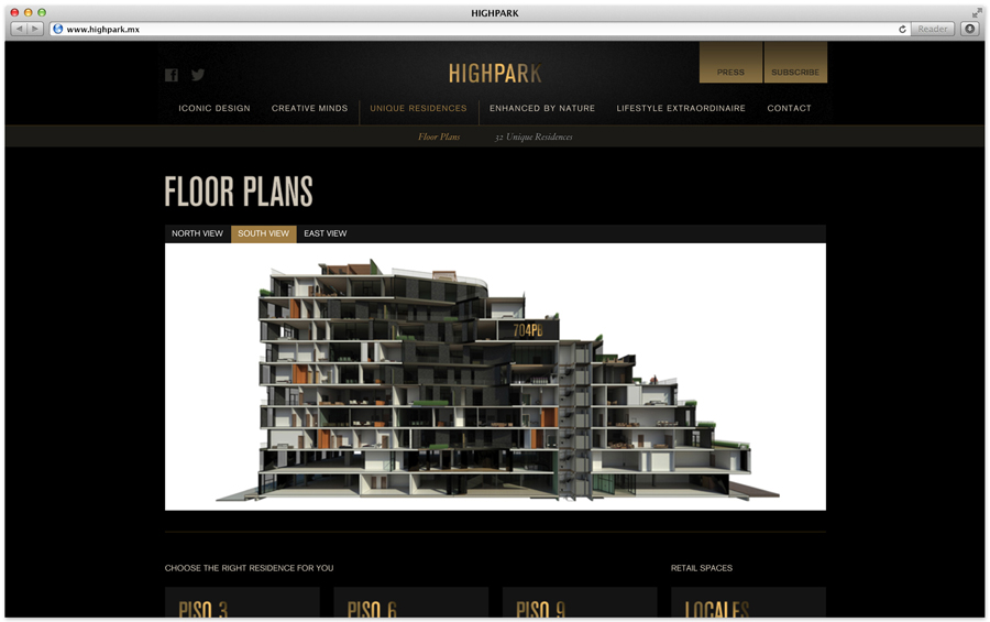 Website design by Face for Mexican luxury property development Highpark