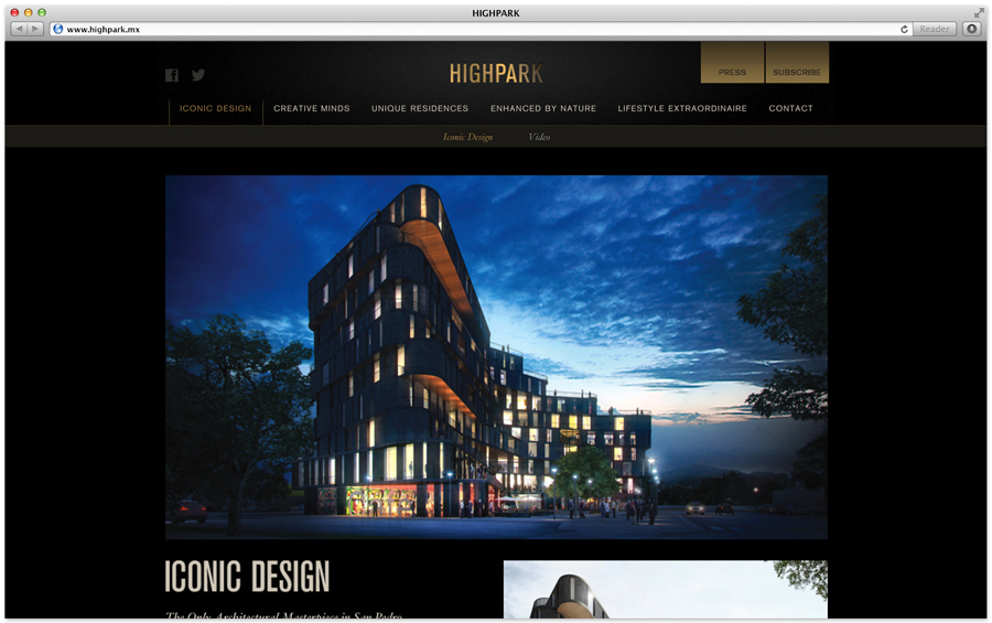 Website design by Face for Mexican luxury property development Highpark