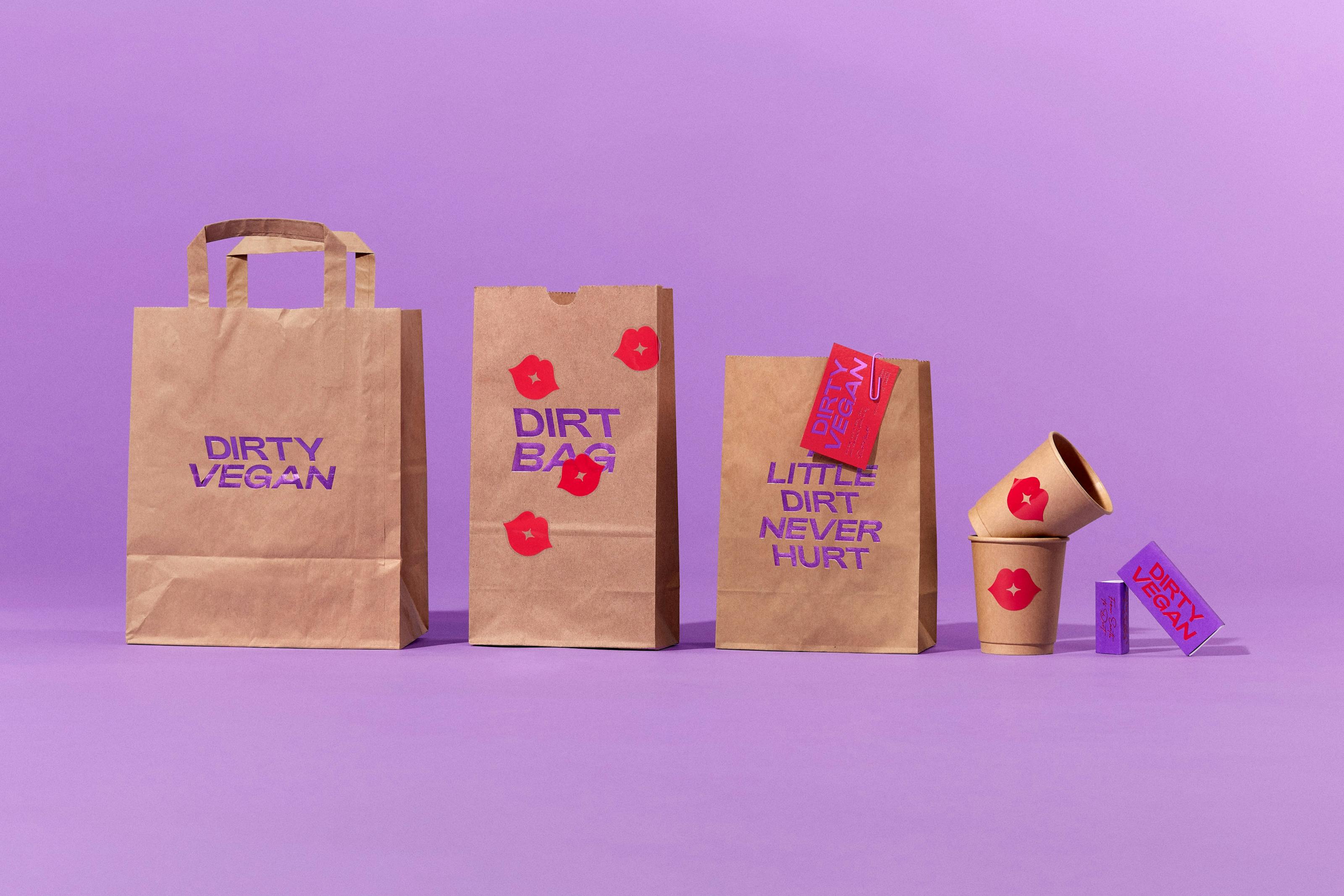 Logo, animation, menus, coasters, branded merchandise and signage by Jens Nilsson for Swedish vegan fast food restaurant and bar Dirty Vegan.