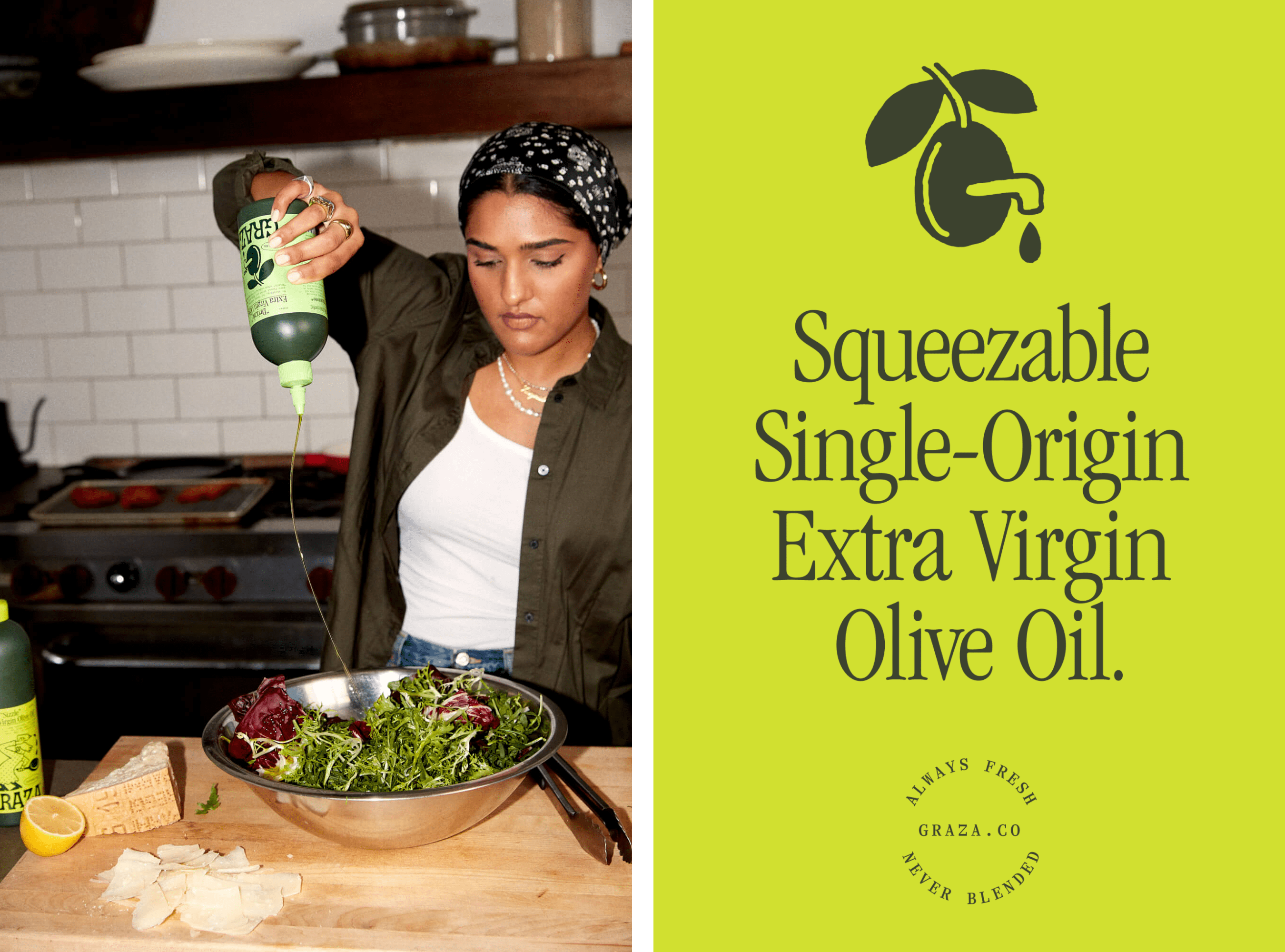 Brand and art direction by Gander for squeezable single origin olive oil Graza