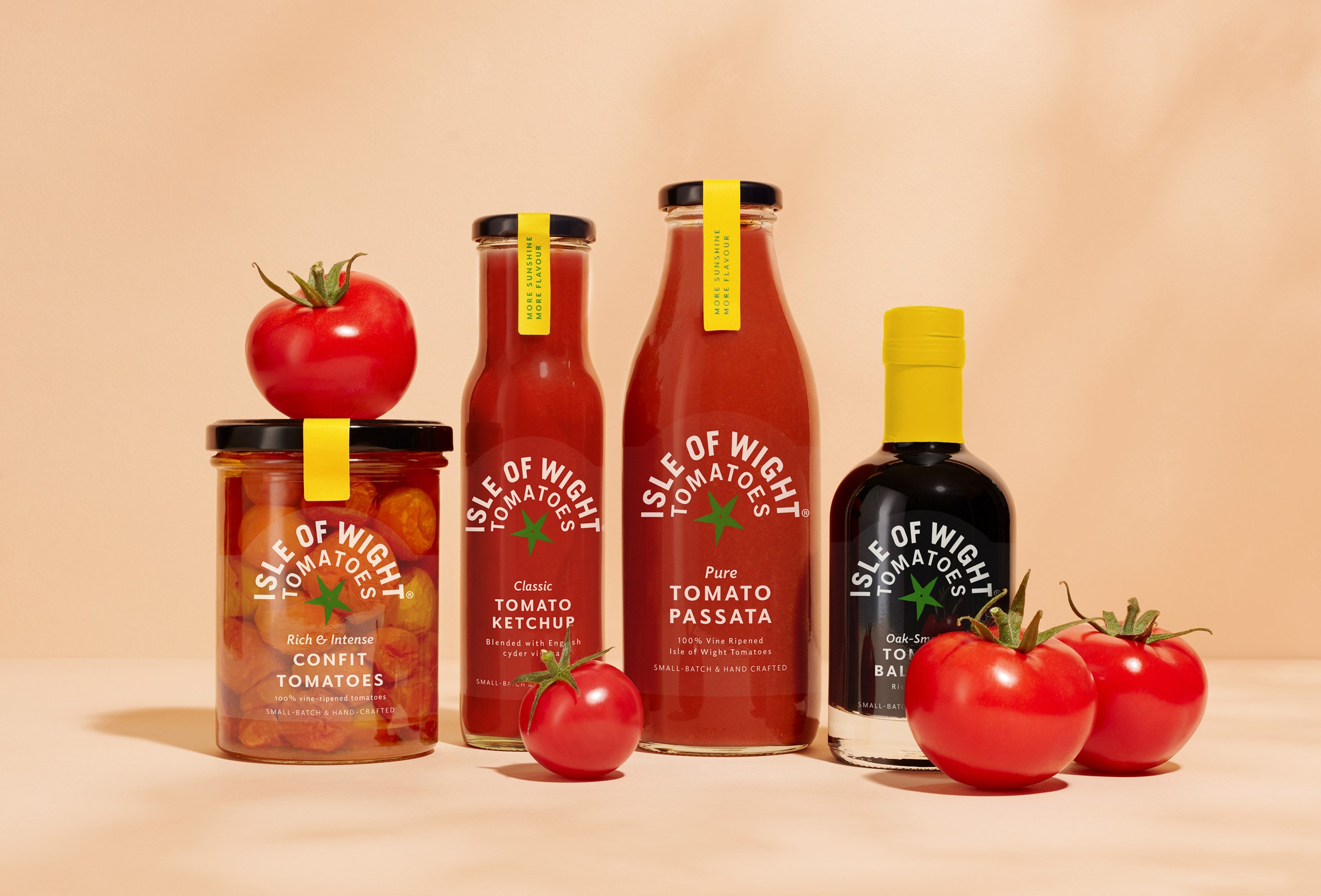 Logo, branding and packaging design by London-based B&B Studio for Isle of Wight Tomatoes. 