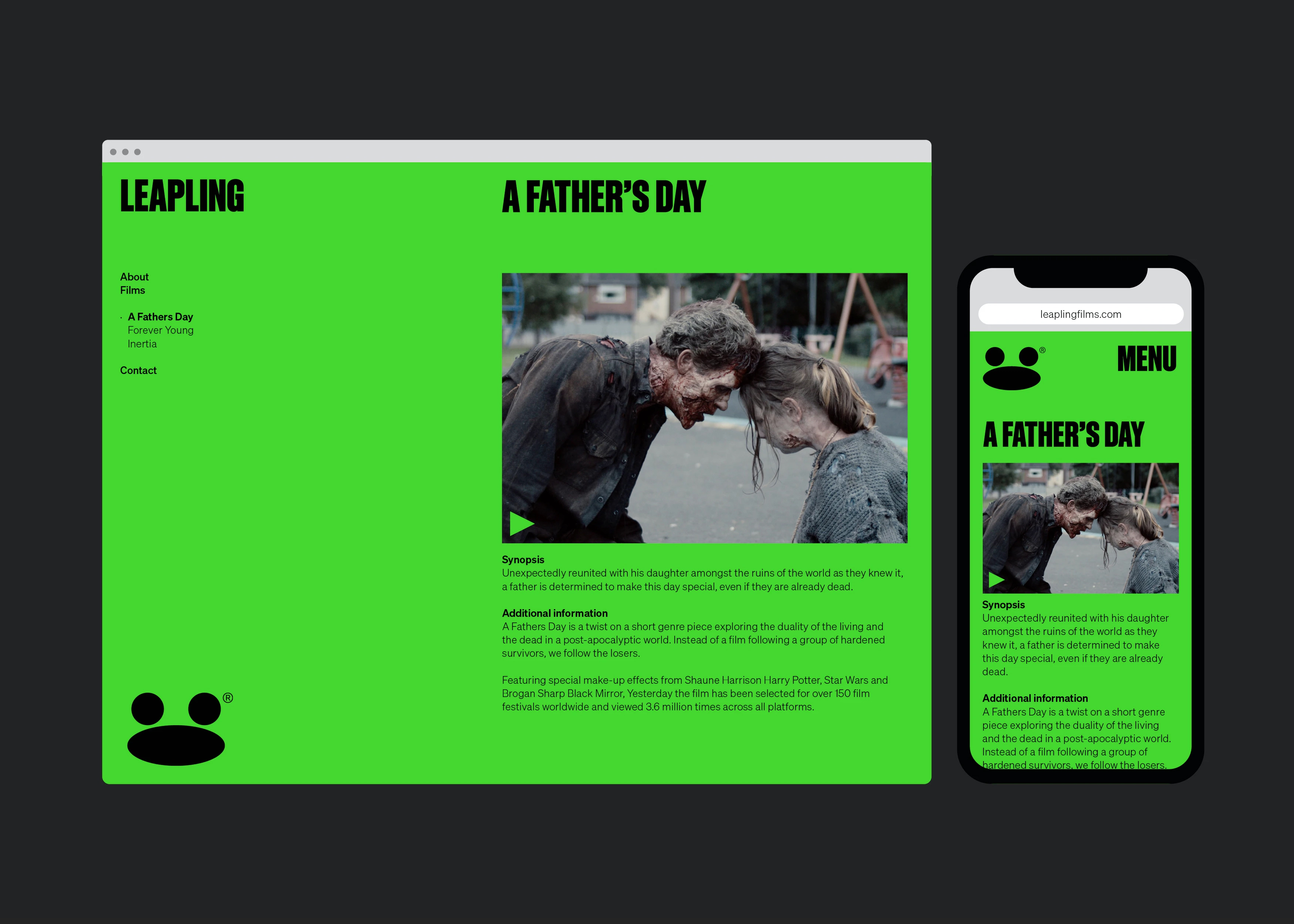 Logo and website design by F37 for Manchester-based independent production company Leapling Films. Reviewed on BP&O