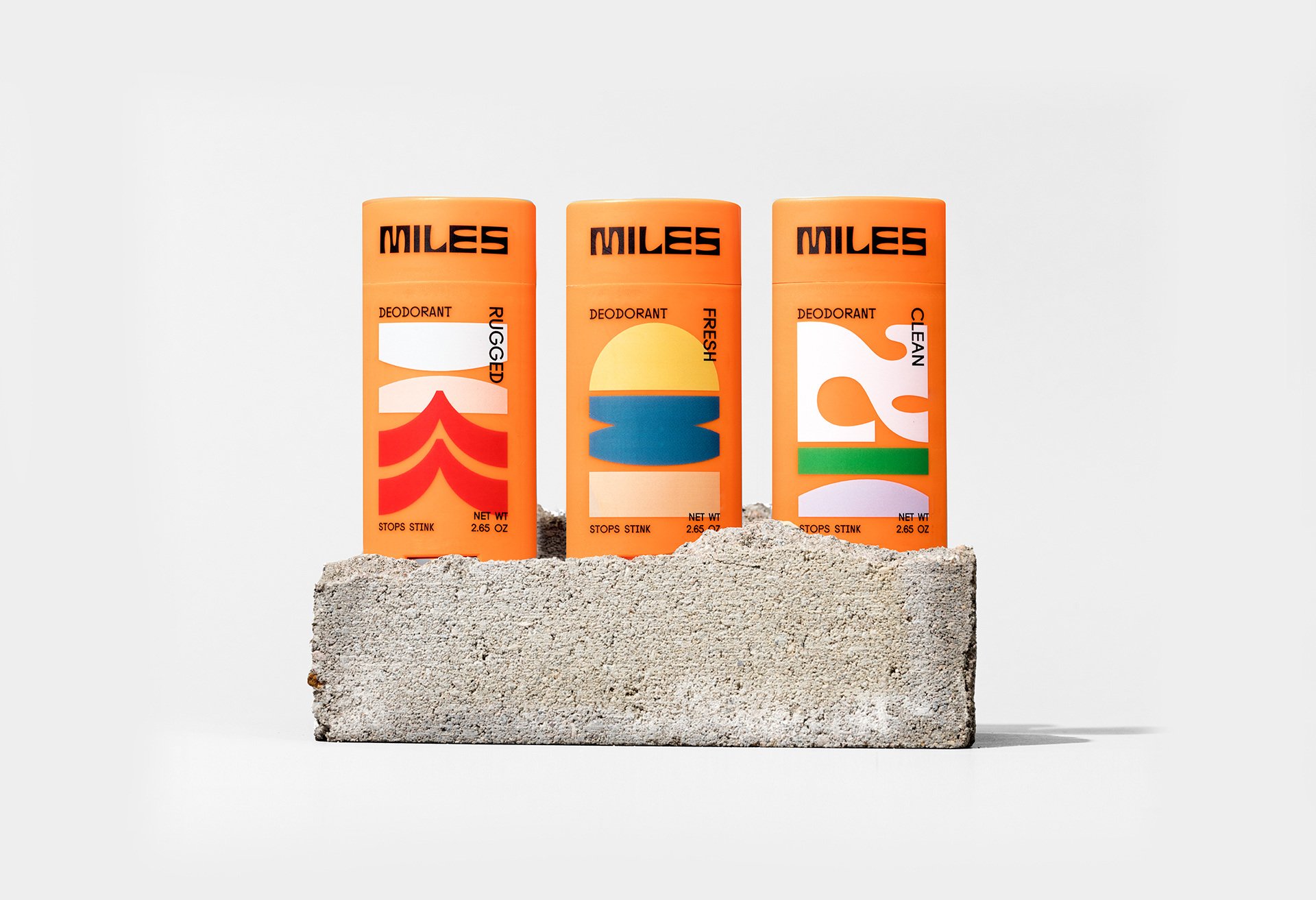 Logotype, illustration and packaging design for deodorant Miles designed by Minneapolis-based studio Buddy Buddy.