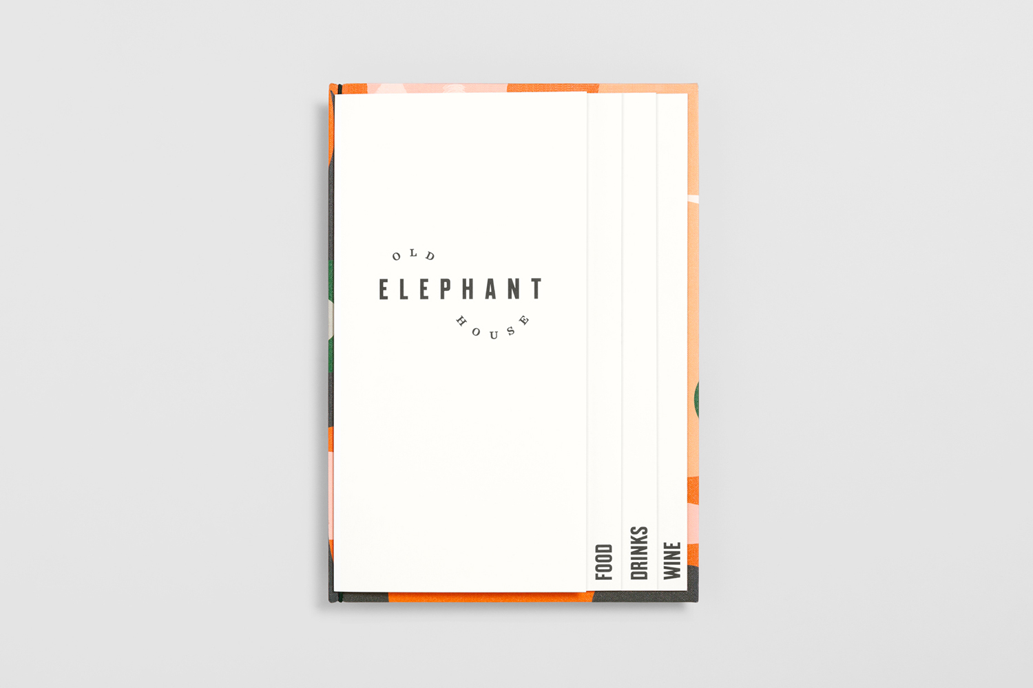 Logo, illustration and menu design by Studio South for brasserie and courtyard bar Old Elephant House at Auckland Zoo