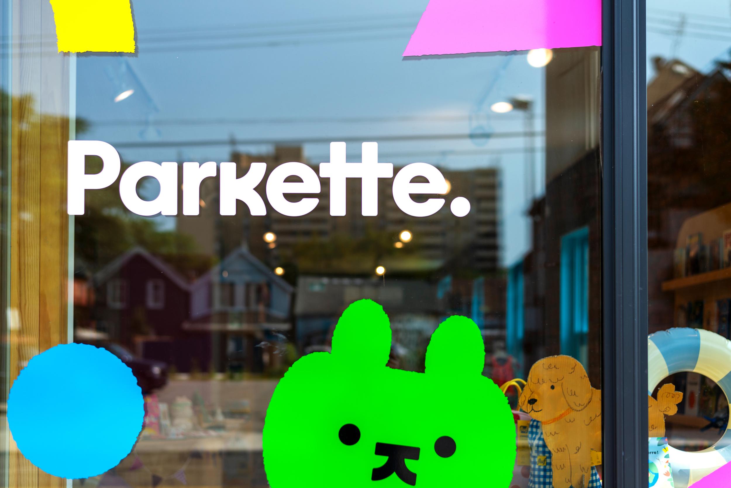Logotype, illustration, character design and window decals designed by Kinoto for Canadian homeware shop Parkette