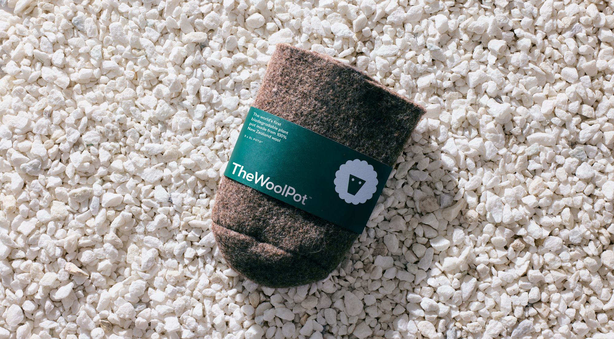 Logo, print, packaging and website design by New Zealand-based Seachange for compostable wool plant pot brand The Wool Pot