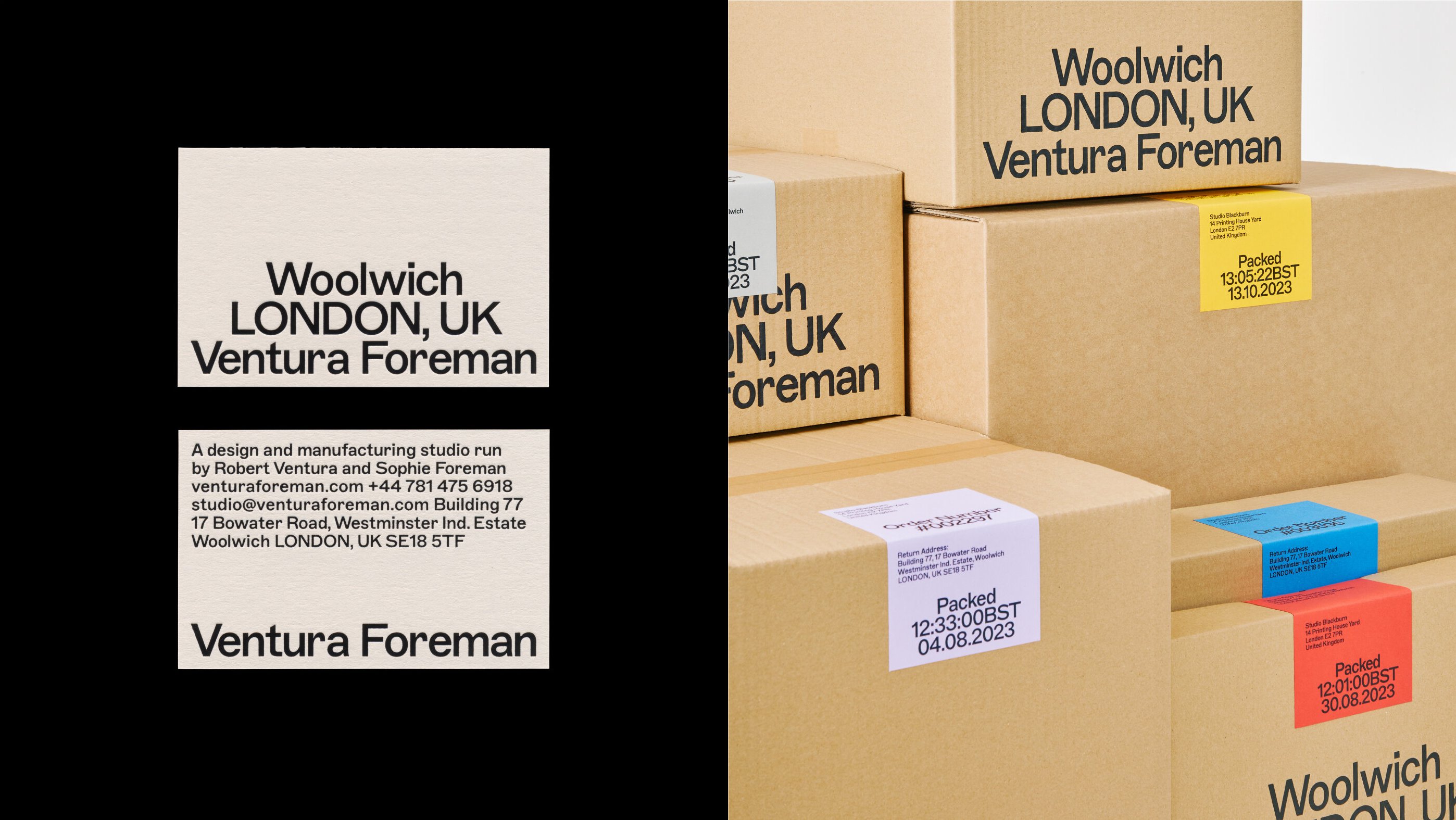 Logotype, typographic system, print and brand for London-based workwear design and manufacturer Ventura Foreman created by Studio Blackburn