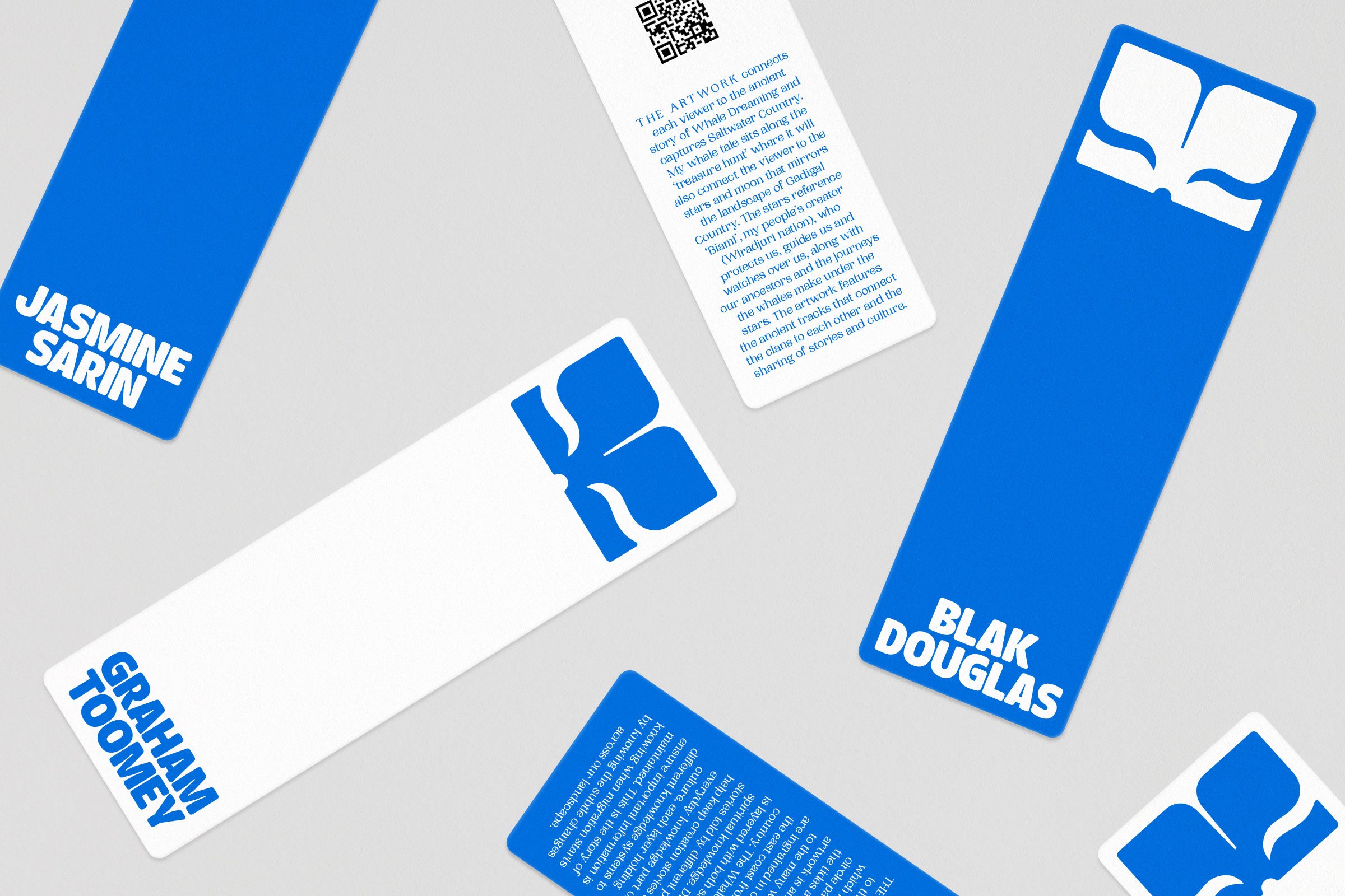 Logo and bookmark design for waterfront art walk Whale Tales designed by Interbrand Australia.