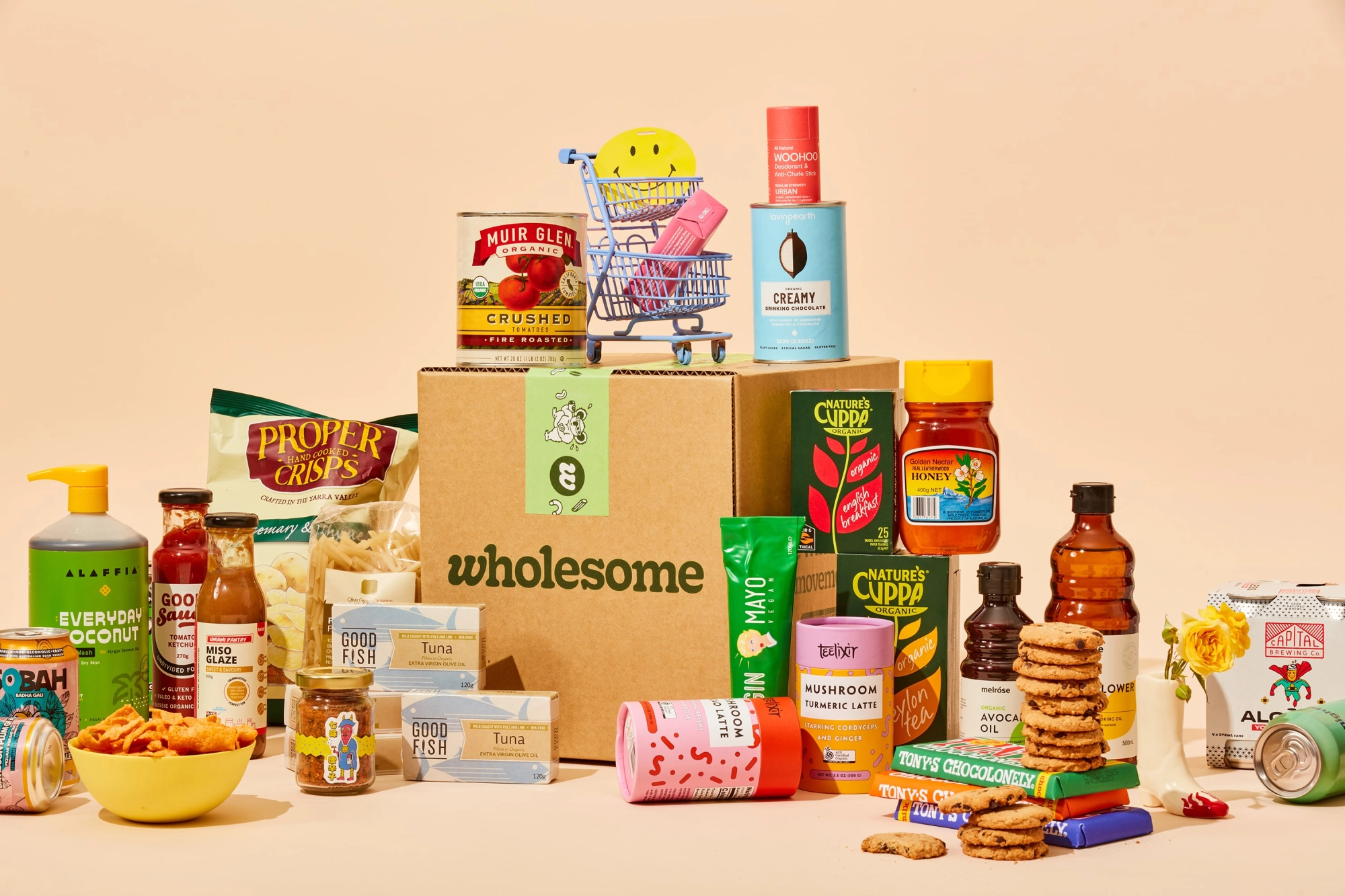Art direction for Australian online grocer Wholesome designed by Universal Favourite