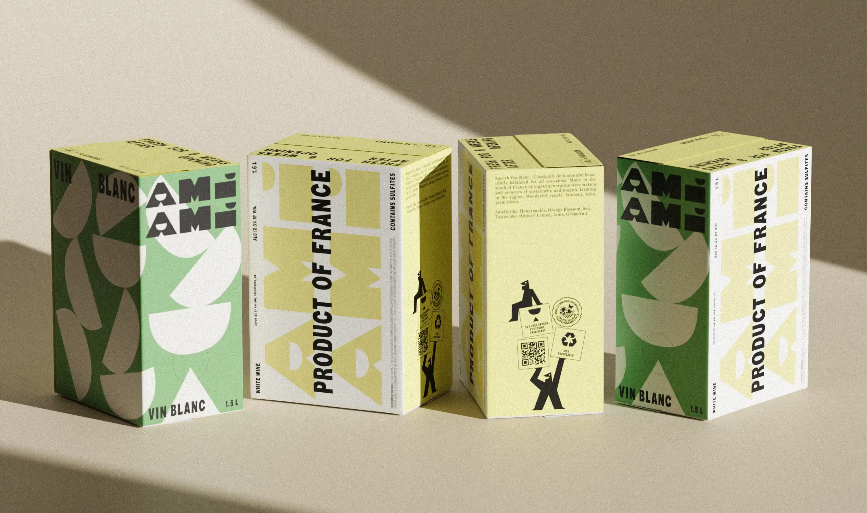 Logotype, motion graphics, illustration and packaging design by Wedge for French wine in a box brand Ami Ami.