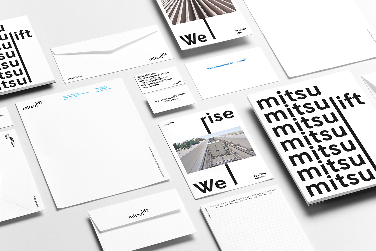 Graphic identity by Base Design for elevator specialist Mitsulift