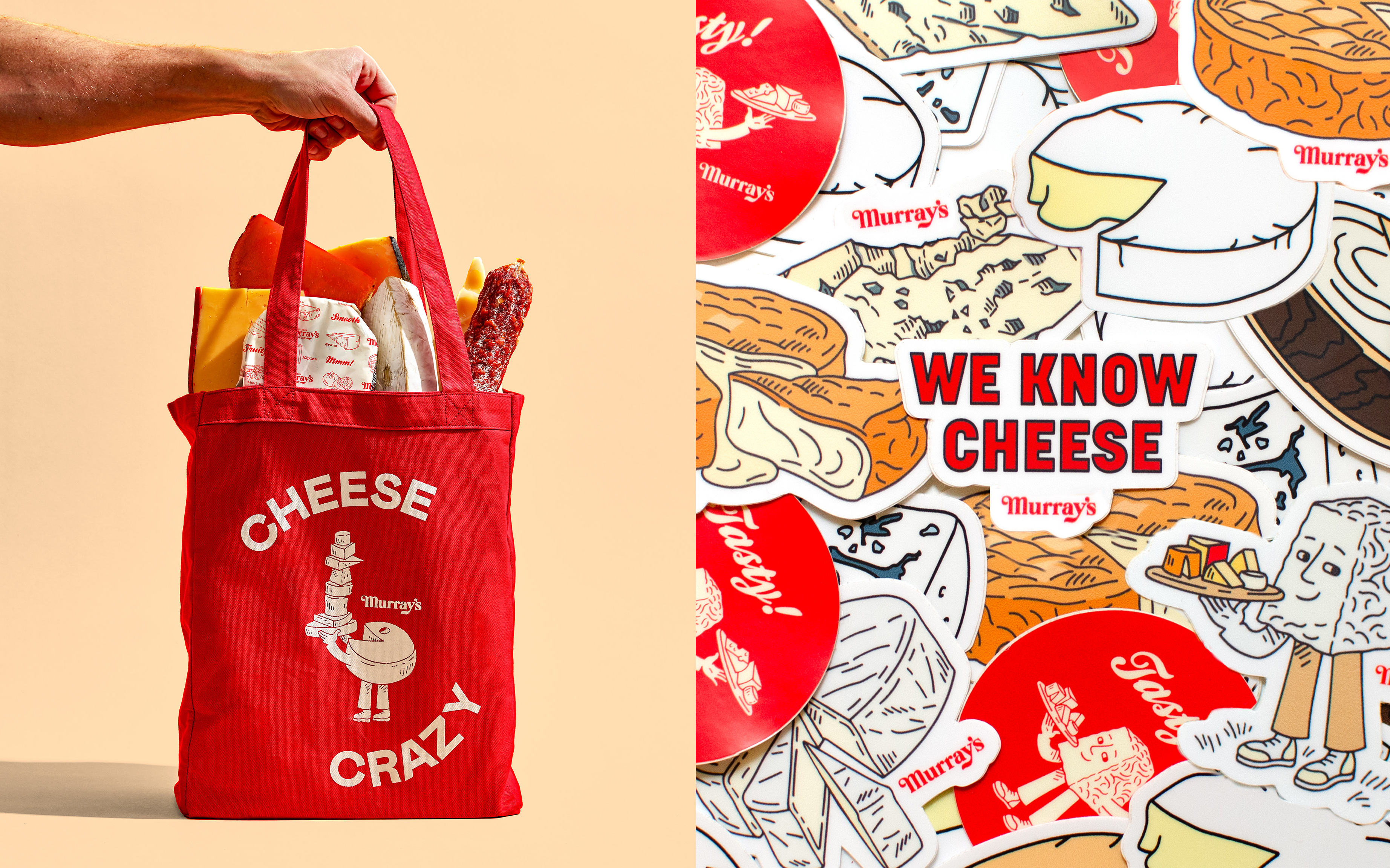 New logo-type, illustration and packaging design for Murray's Cheese created by Base Design