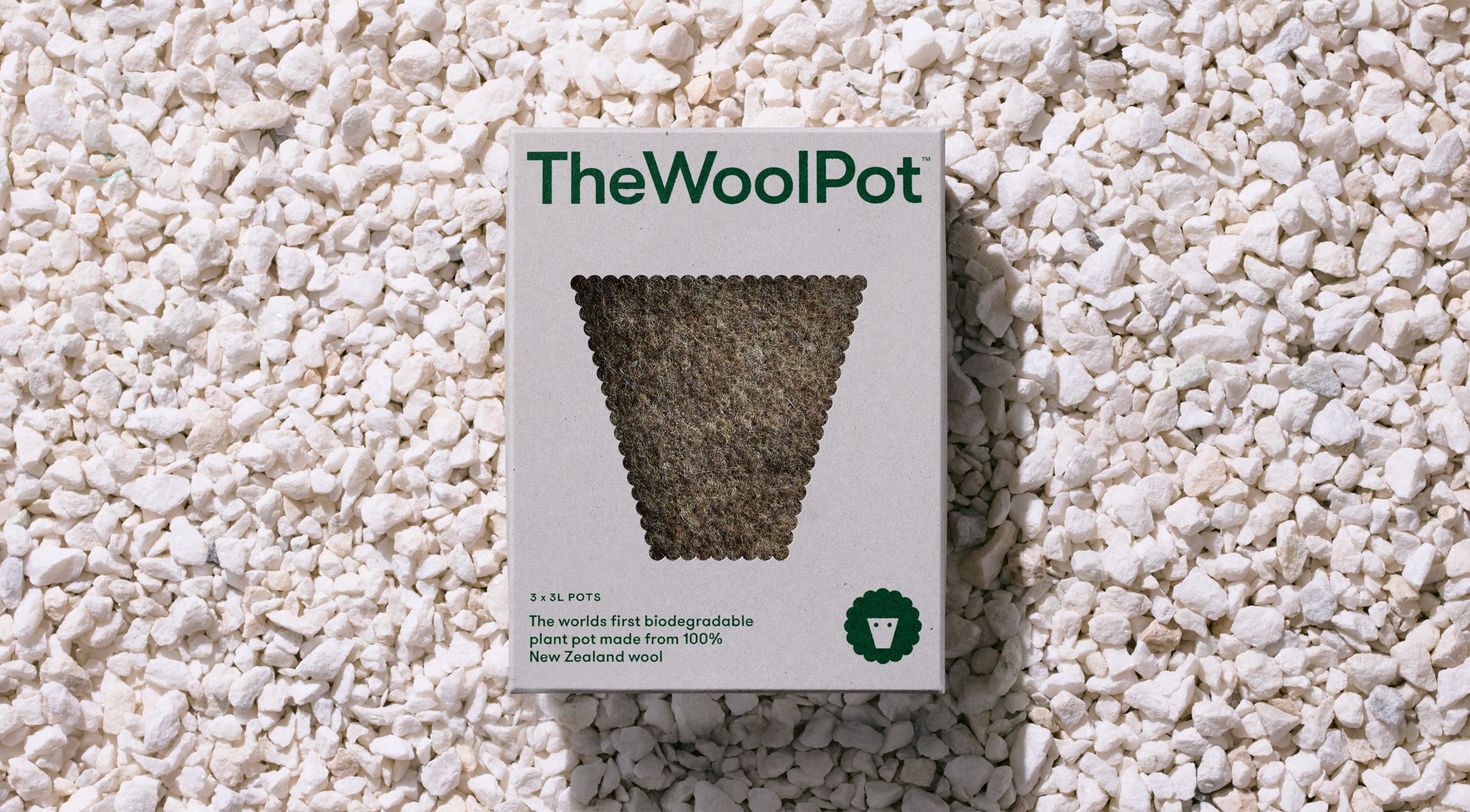 Logo, print, packaging and website design by New Zealand-based Seachange for compostable wool plant pot brand The Wool Pot