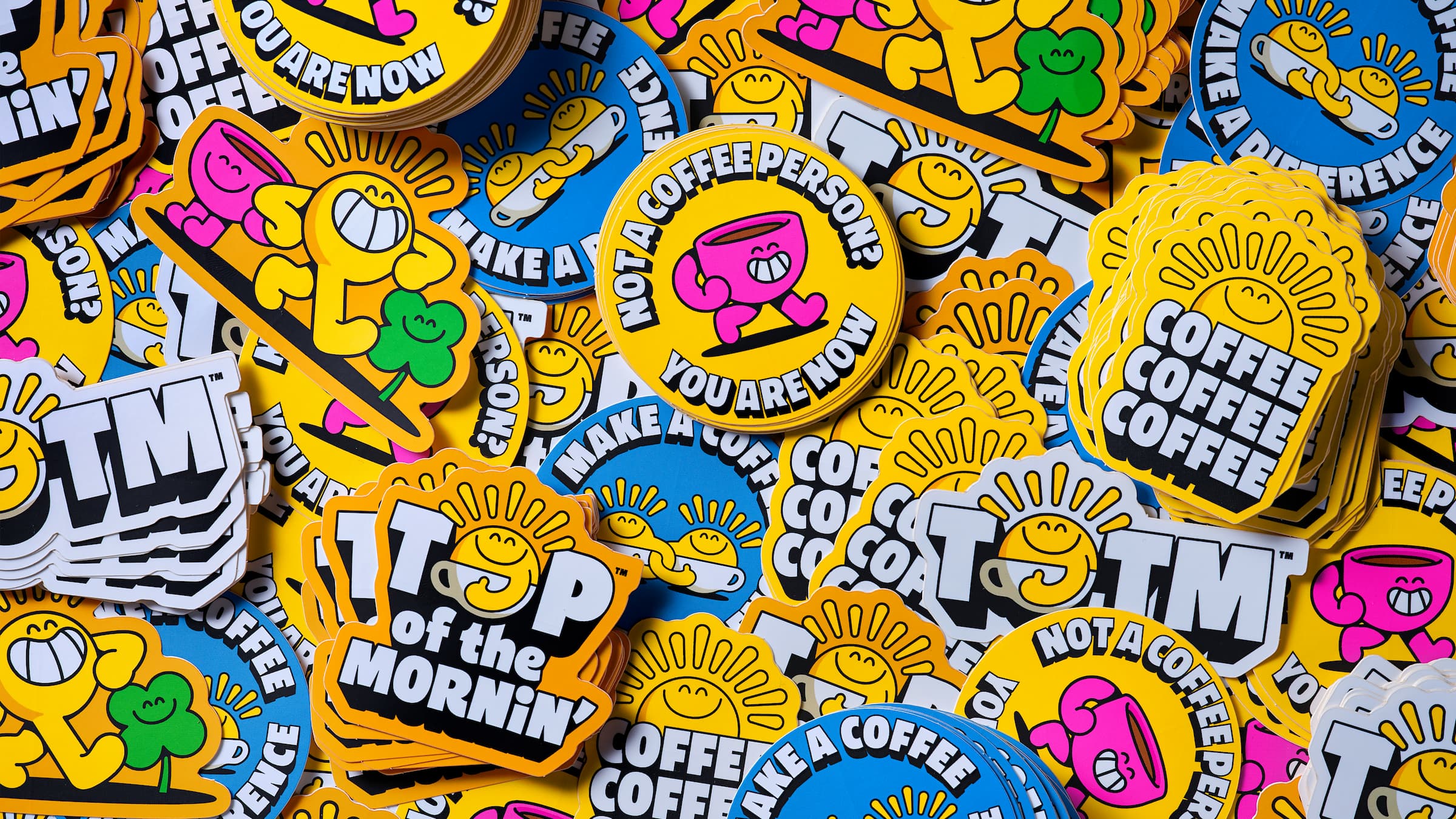 Merchandise: sticker design for Top of the Mornin’ Coffee by London-based Earthling Studio.