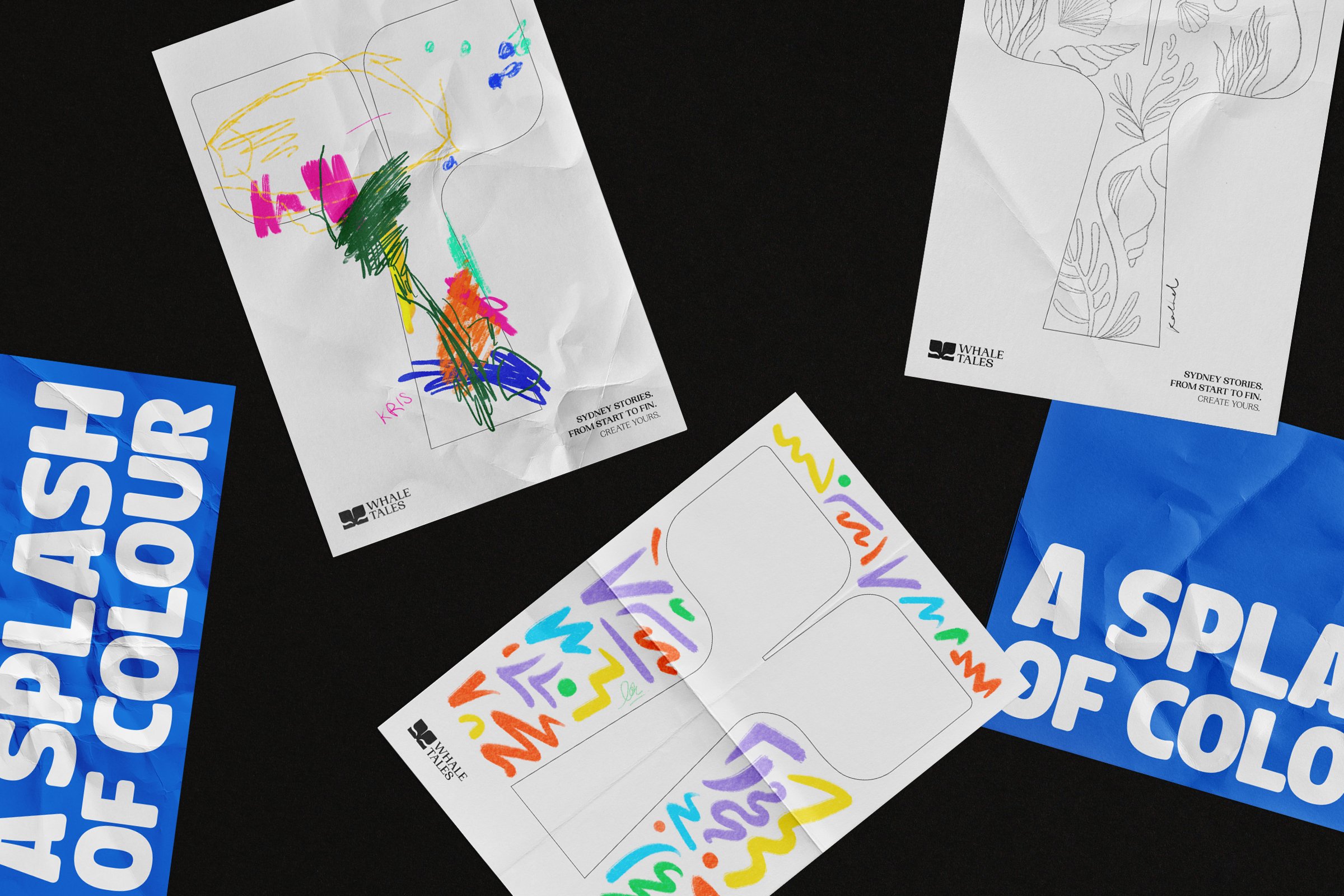 Logo and visual identity design for waterfront art walk Whale Tales designed by Interbrand Australia.