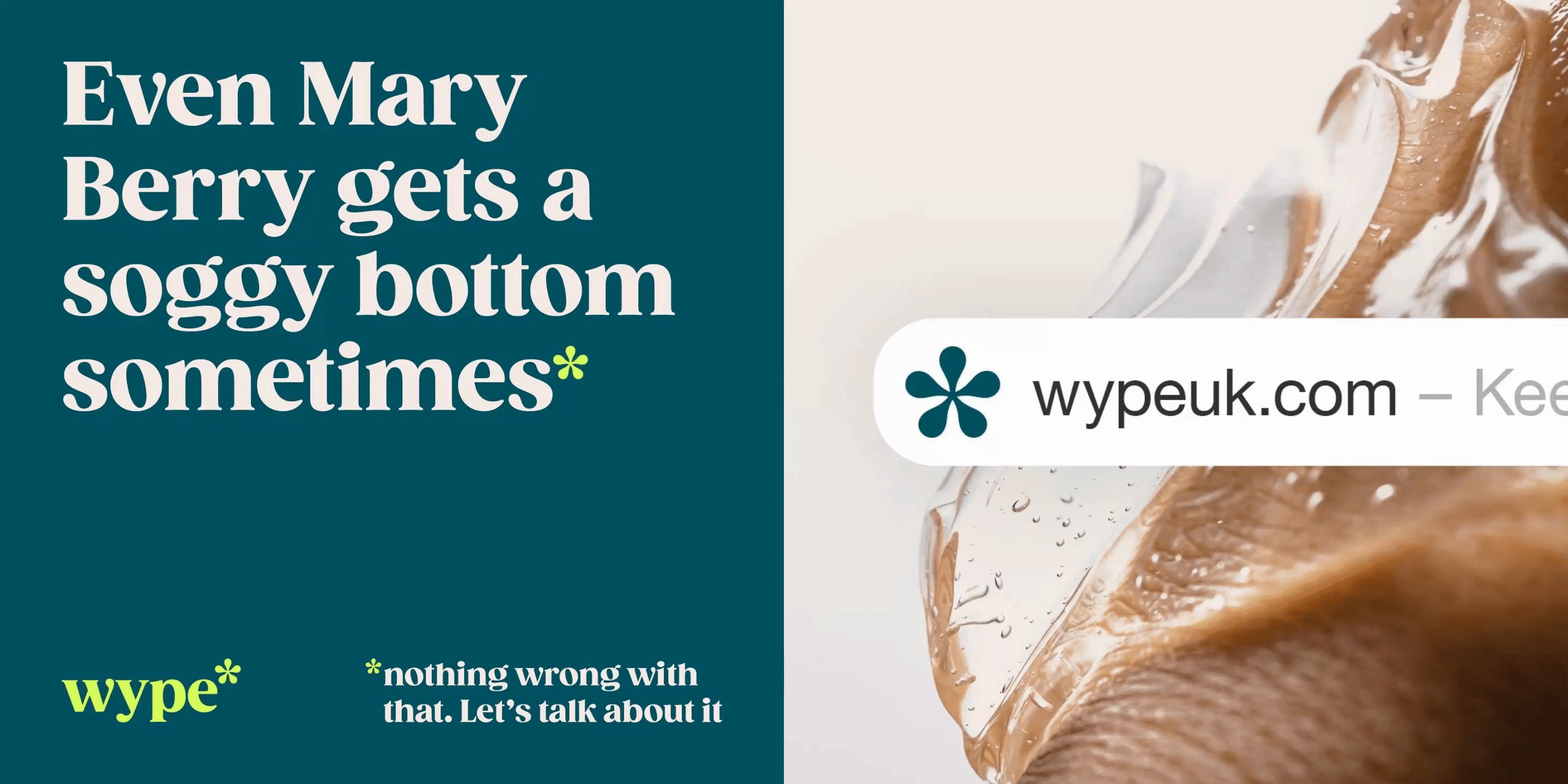 Logotype and tone of voice set in Gazpacho by Monotype for below the waist female hygiene brand Wype designed by London-based studio Among Equals