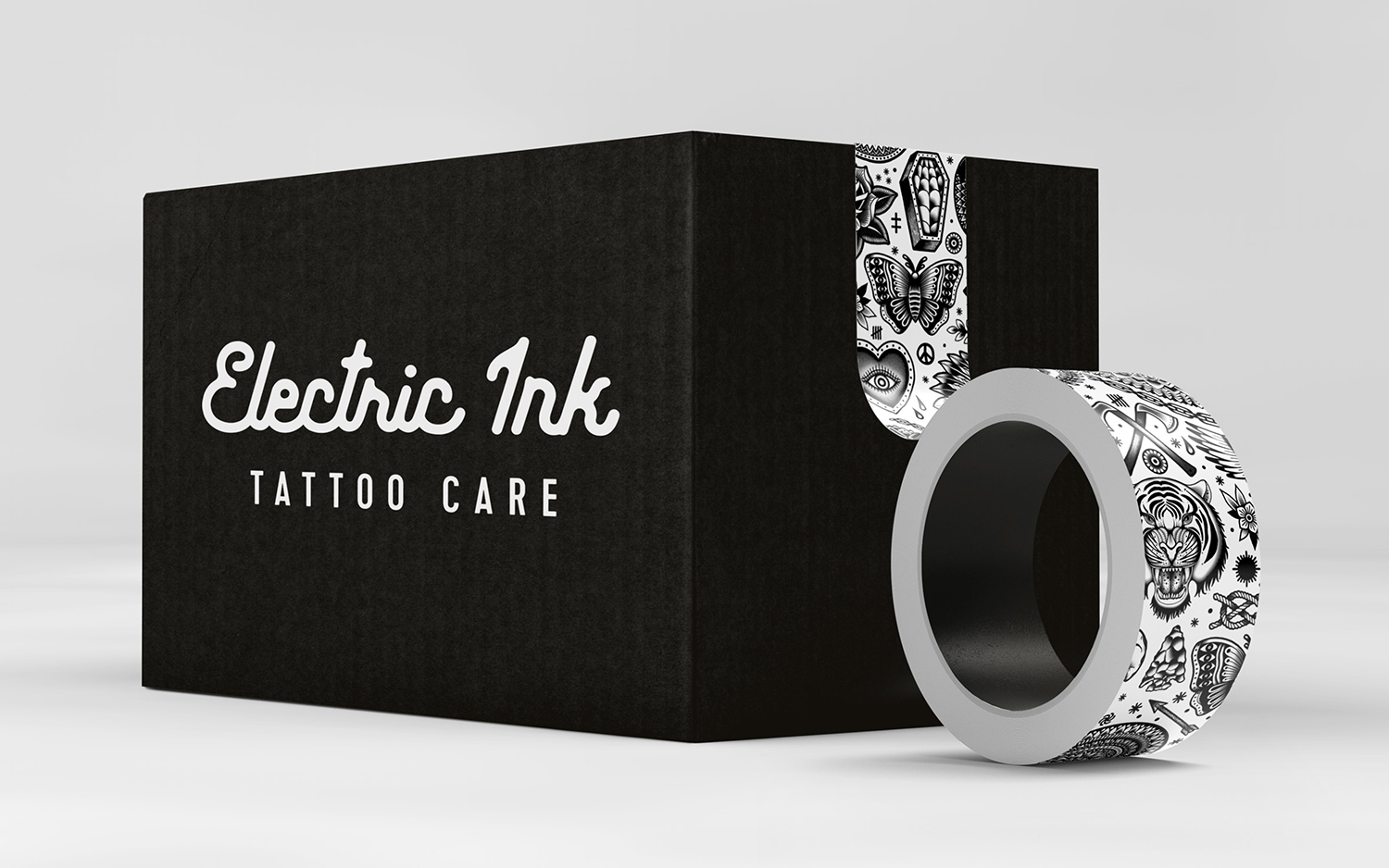 Brand identity and package design for tattoo care range Electric Ink by Leeds-based design studio Robot Food.